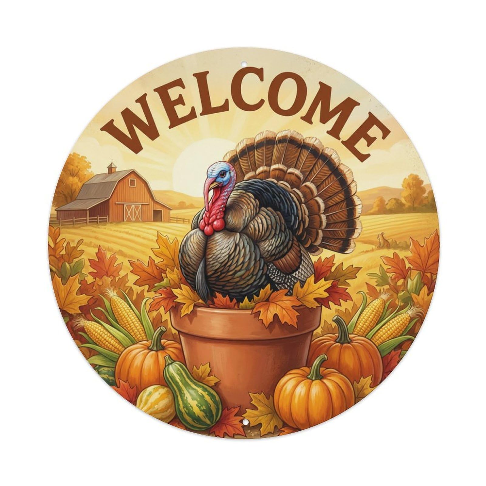 Metal Tin Sign Welcome Turkey Autumn Farm