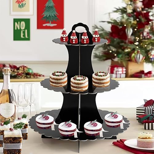 Miniatura 8 de Soleebee Soporte para cupcakes de 3 niveles, torre de cartón para cupcakes, torre de postre para decoración de cumpleaños, boda, fiesta, juego de 2