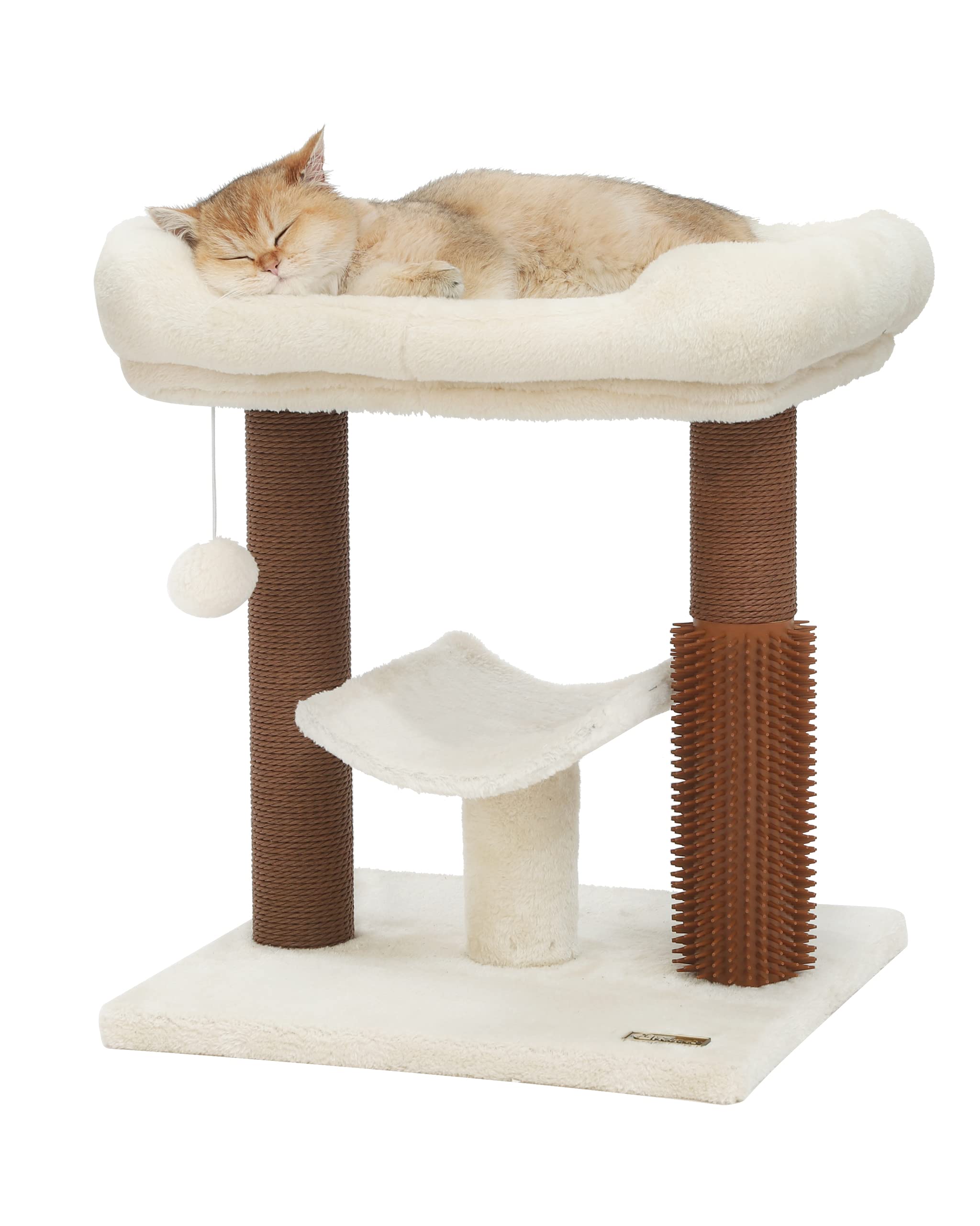 hoopet cat tree tower,cat scratching post for indoor cats,featuring with super cozy perch,cat self groomer and interactive dangling ball great for kittens and cats…