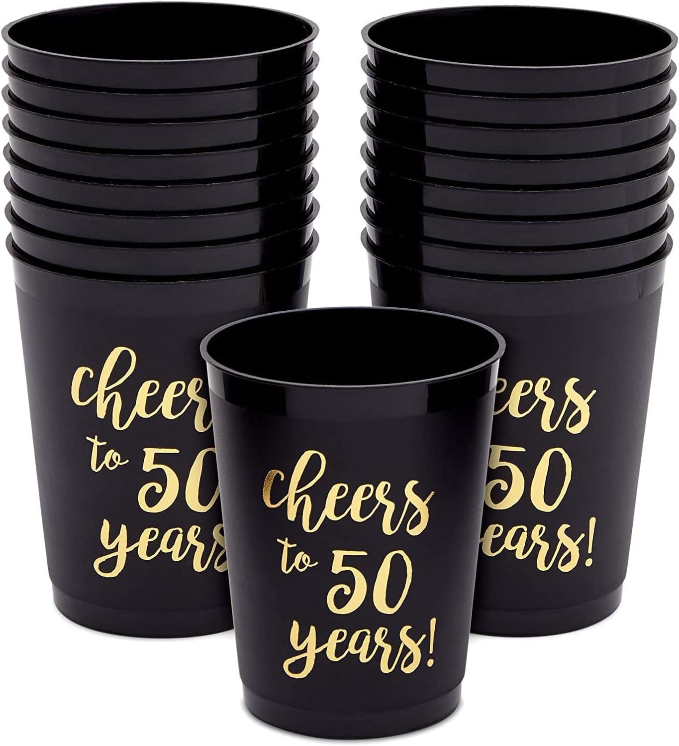 Sparkle and Bash 16 Pack Cheers to 40 Years Plastic Party Cups - 40th Birthday Decorations for Men and Women, Anniversaries (Black Plastic Cups, 16 Oz)
