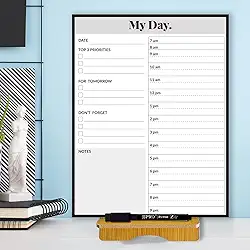 JJPRO Planejador diário de mesa reutilizável com suporte, quadro de apagar a seco a cada hora, quadro de programação de 28 x 21 cm, agenda de apagamento a seco com intervalos de tempo, quadro de