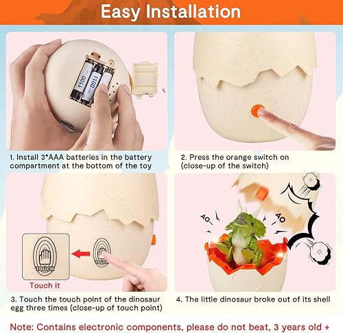 Miniatura 6 de Marsjoy Huevo de dinosaurio de Pascua, huevo de dinosaurio para incubar con figura de acción de dinosaurio realista con sonido y luces LED, control