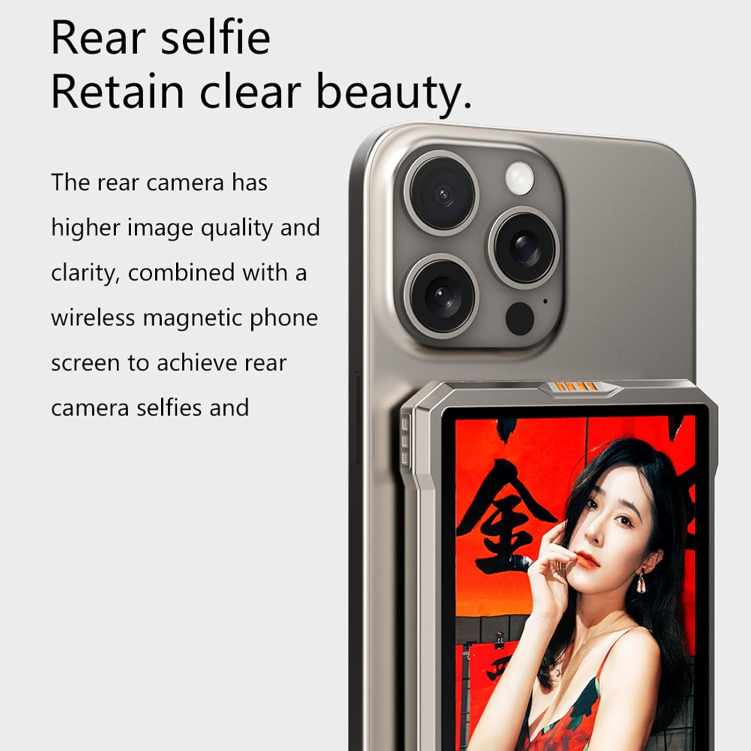 Fotorgear MS01 Selfie Monitor Screen Phone Vlog, Magnetic Phone Holder Clip Mount, 1080P Using Phone Rear Camera for Selfie Vlog Live Stream TikTok, Compatible with iPhone/Android