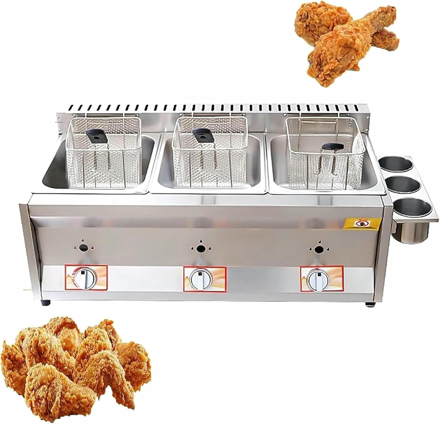 Commercial Fat Fryer Basket Commercial Gas Deep Fryer 20L30L Countertop Stainless Steel Kitchen Frying Machine Removable Baskets Lid, For French Fries Turkey Home Kitchen~/