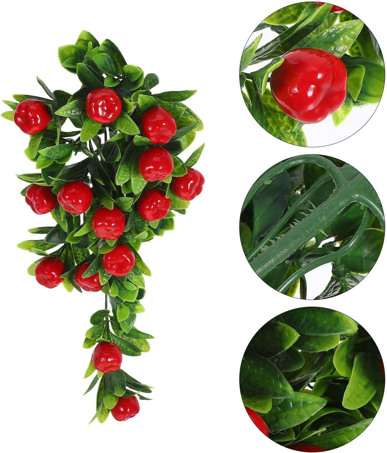 TIDTALEO Artificial Hanging Fruit String Wall Decor with Hooks, Lifelike Red Fruit Vine Green Leaves Simulation Fruit Prop for Home Kitchen, 2 Sets Pack