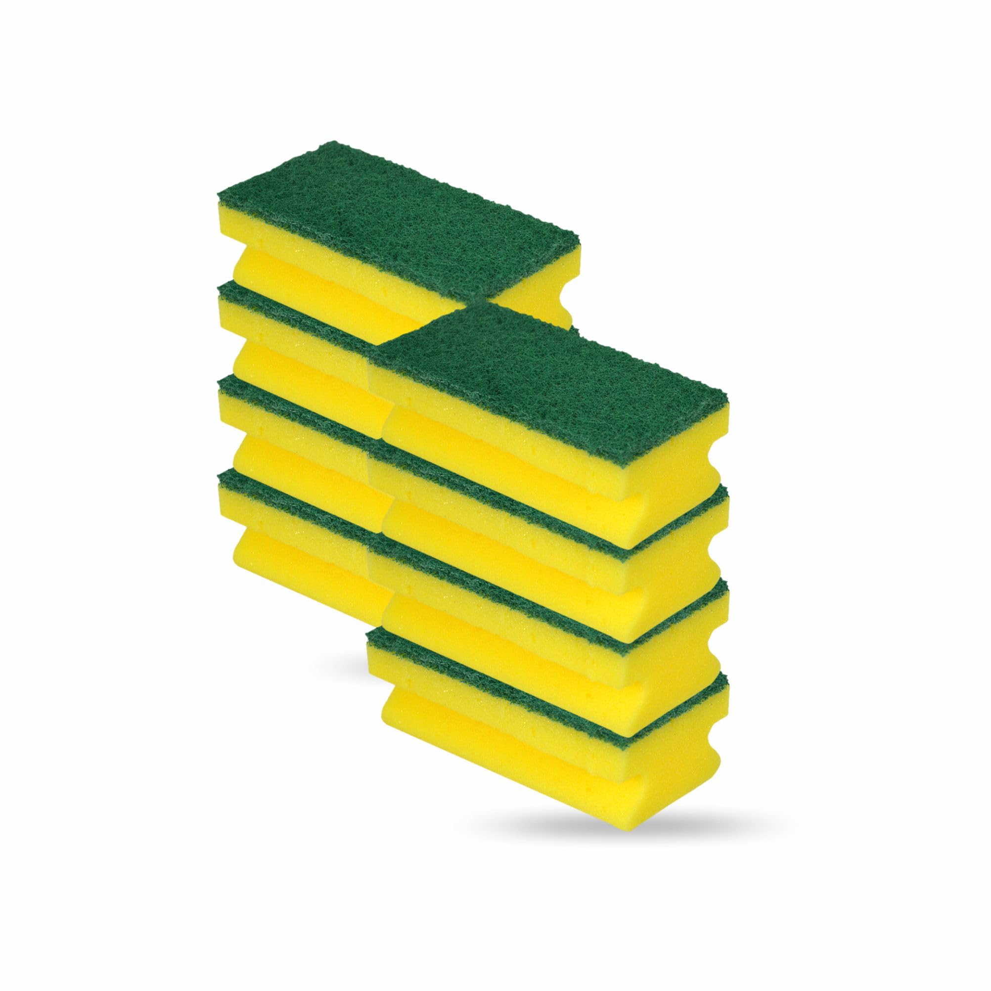 3Ha Hahaha Yellow Washing Up Sponge Heavy Duty Scouring Pad Suitable For Kitchen Dishes Sink Bathroom Non Scratch Wiping Scourer Dual Sided Handgrip Dish Wash Cleaning Absorbent Sponge Kitchen Accessory 8.5X6x4cm (8Pk)