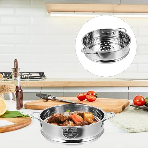 Miniatura 4 de Operitacx Vaporizador de pescado de acero inoxidable con doble asa para moño, rejilla de vapor, colador de cocina, utensilios de cocina para el