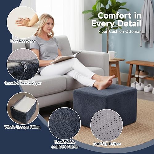 Miniatura 4 de Tiita Puf Otomano Relleno, Taburete de Pie Cuadrado, Pufs de Piso Esponjosos, Silla para Sala de Estar Dormitorio, Relleno Boho para Reposapiés de