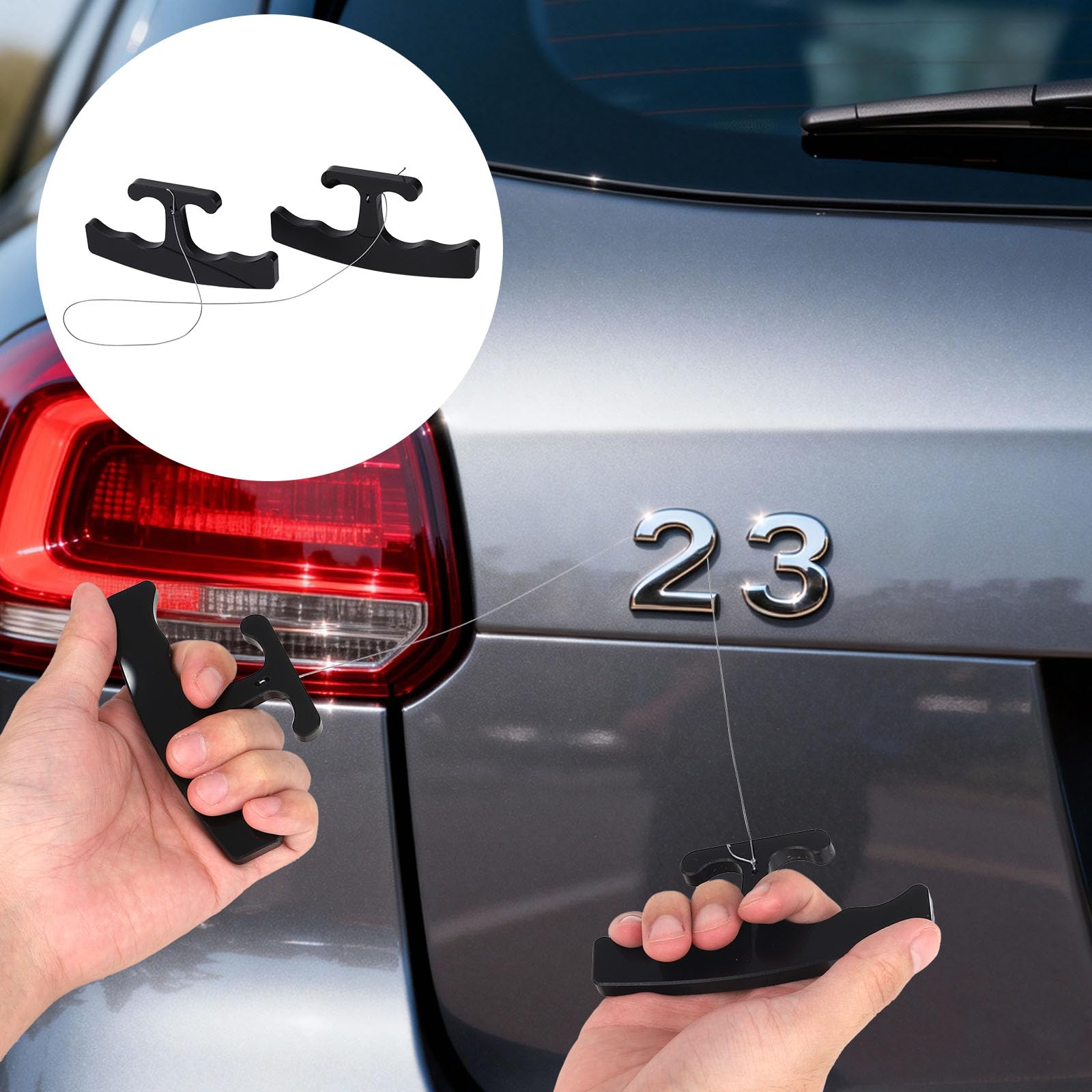 Penitue Herramienta de extracción de emblemas de coche, removedor de insignias de línea de placa con línea de nailon de repuesto, mango ergonómico, herramienta de desinsignia para logotipos de