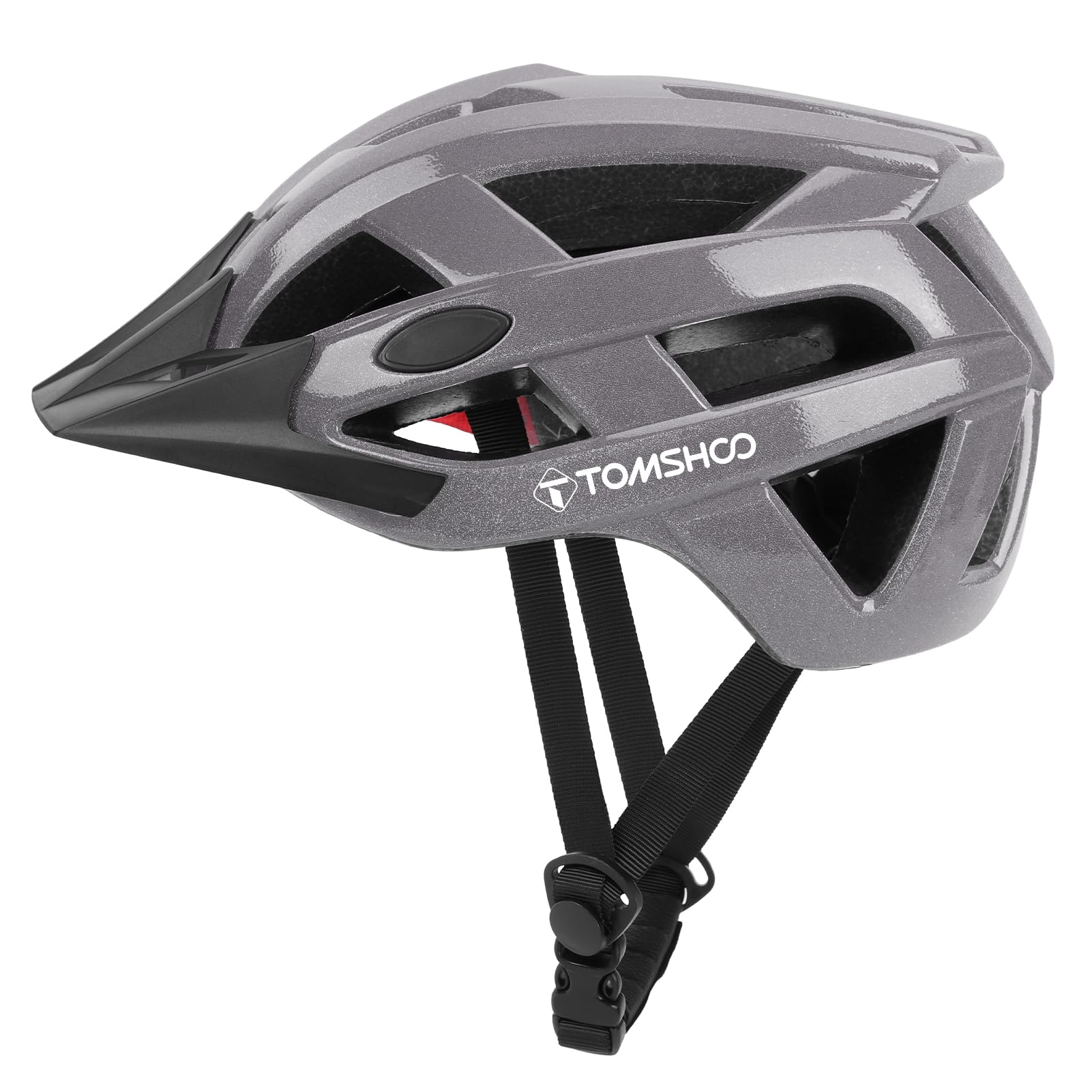 TOMSHOO Casco Bici MTB Ultraleggero Uomo Donna, Traspirante con Visiera Removibile e Rete Anti-Insetti,Regolabile 58-61cm PC+EPS, Riflettente Notturno – Mountain Bike Monopattino Elettrico
