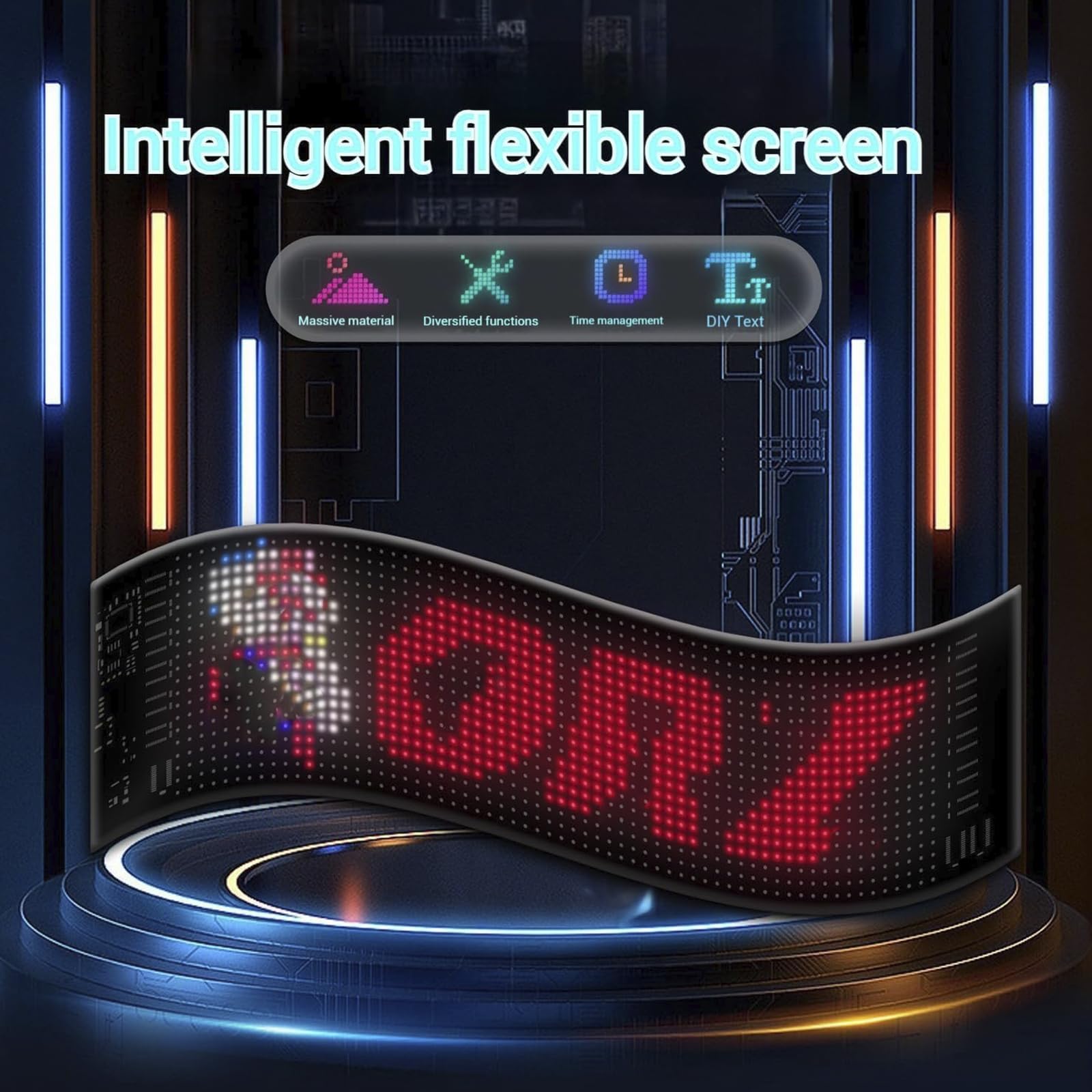 Occhi LED per camion e auto, Devil Eyes, grande display flessibile programmabile, fai da te, LED dinamico Smart Colorato, Soft Screen (92 x 374 mm)