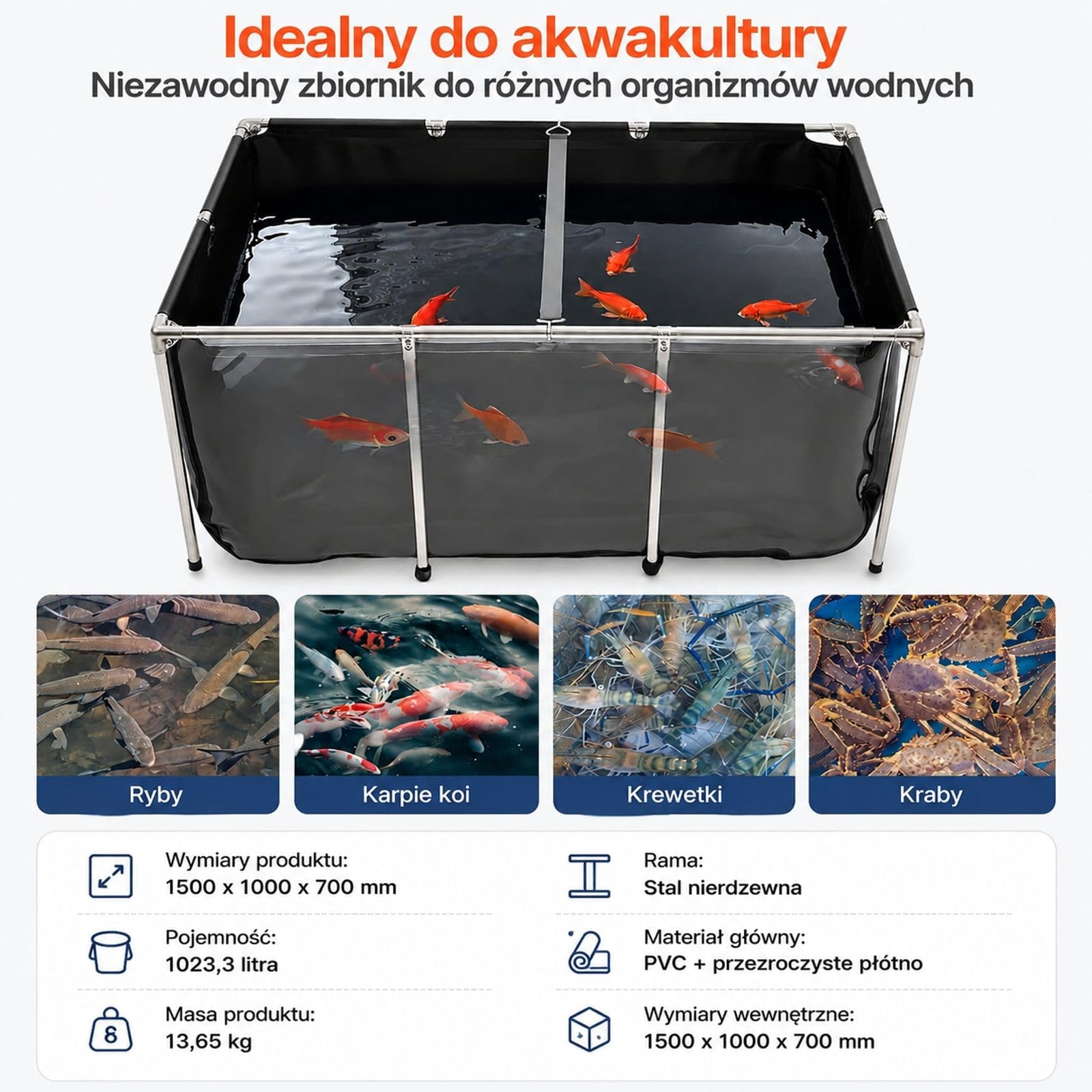 Naziemny zbiornik dla ryb 1023,3 l, czarny staw z PVC z przezroczystym okienkiem, stalową ramą i zaworem spustowym, do koi i złotych rybek