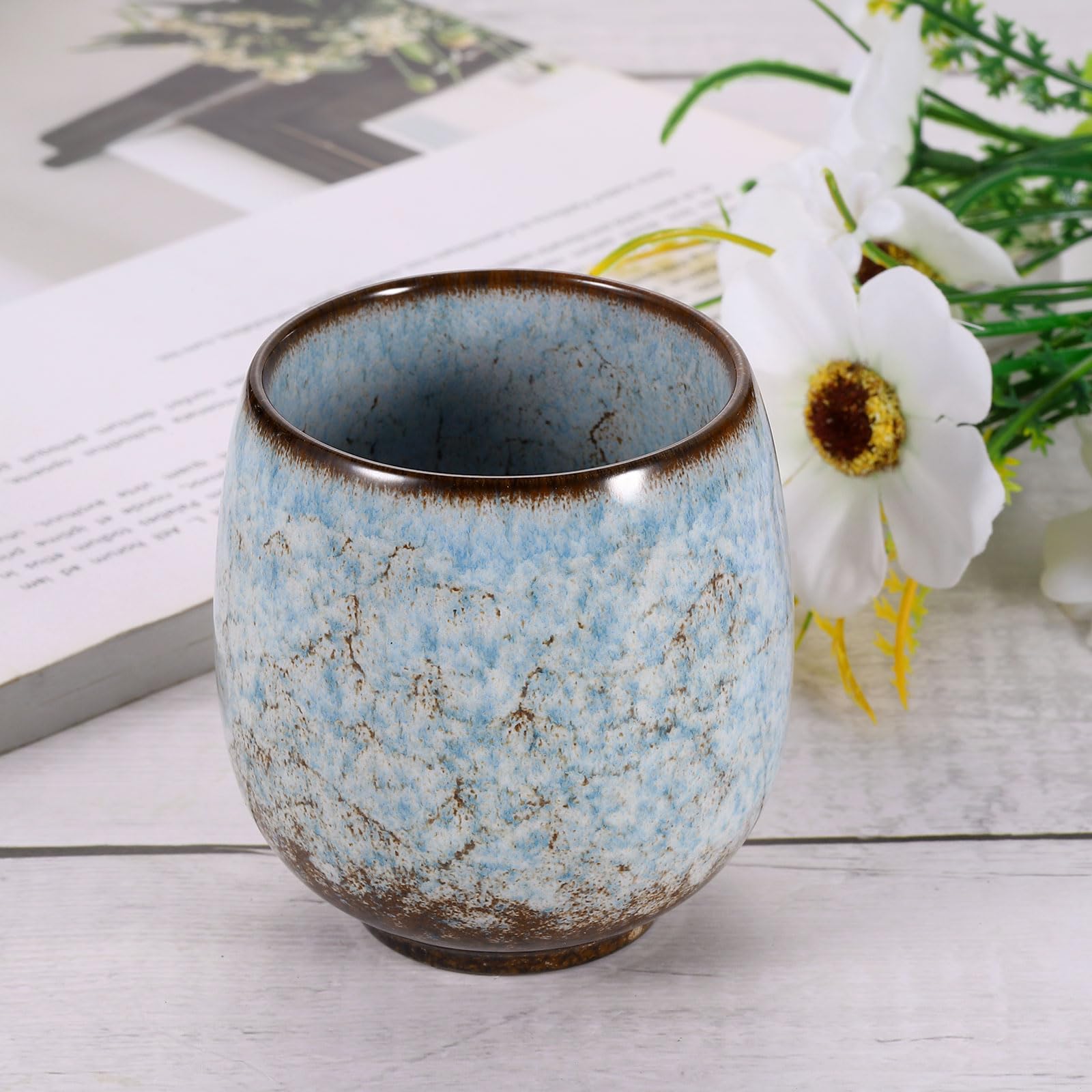 sourcing map Tazze da tè in ceramica cinese da 163 g, tradizionale Gong Fu, tazza da tè giapponese senza manico, piccola tazza da caffè per tè, caffè, vino, bevande, azzurro