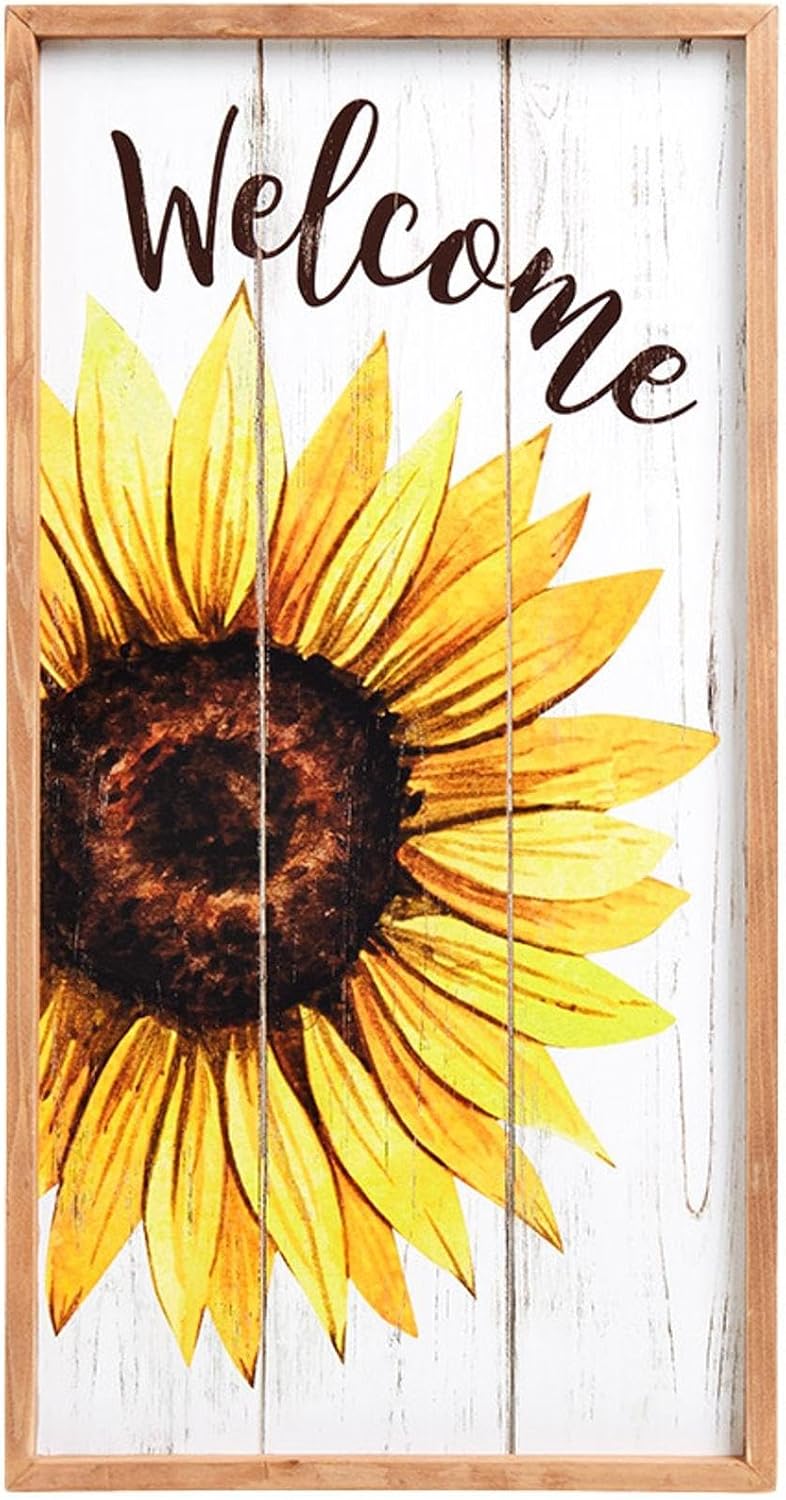 The Lakeside Collection Sunflower Welcome Sign LED Candle with Ring Or Storage 2 Piece Set - Sunflower Wall Sign