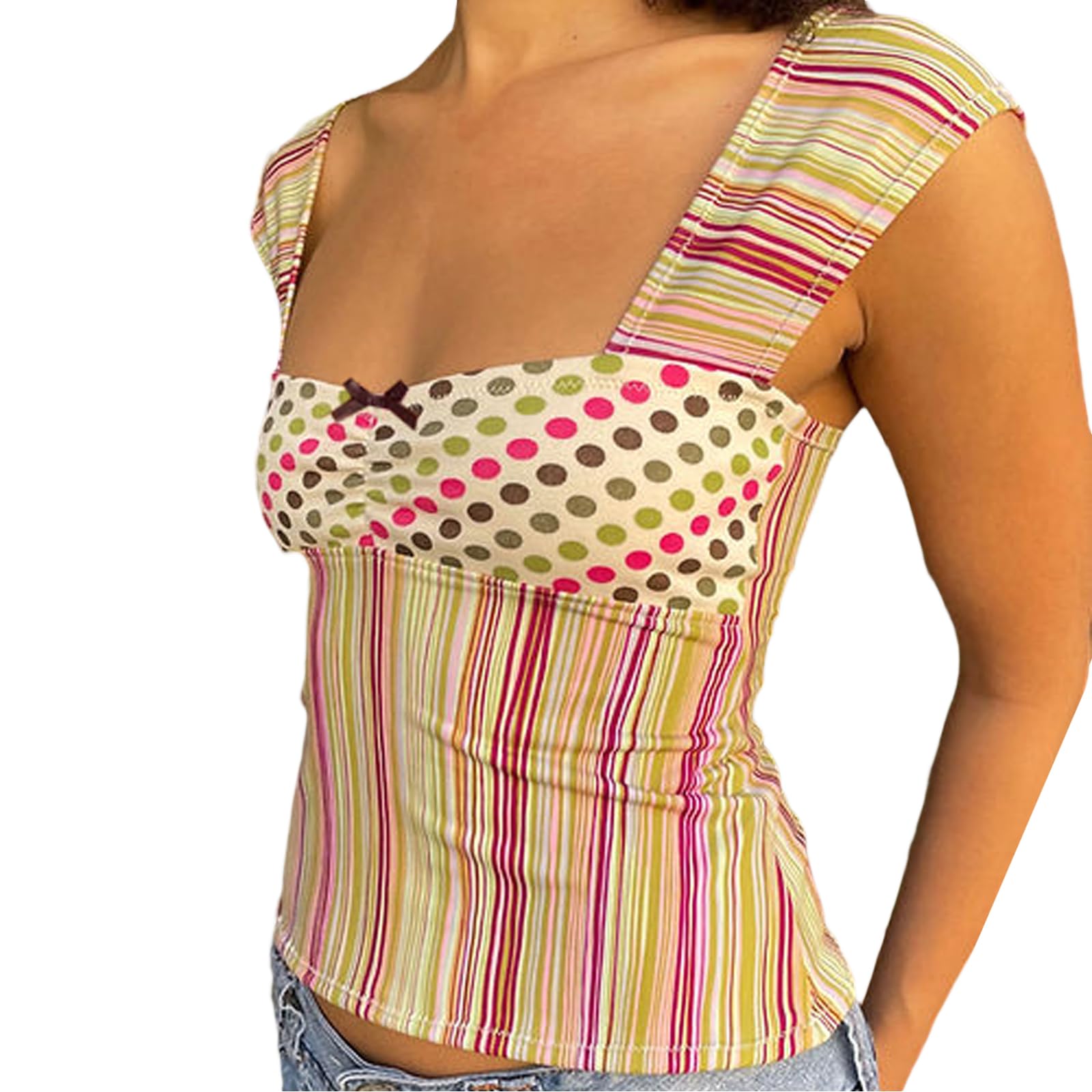 Women Y2K Tank Top Sleeveless Backless Square Neck Going Out Crop Top Patchwork Shirt Vintage Aesthetic Clothes