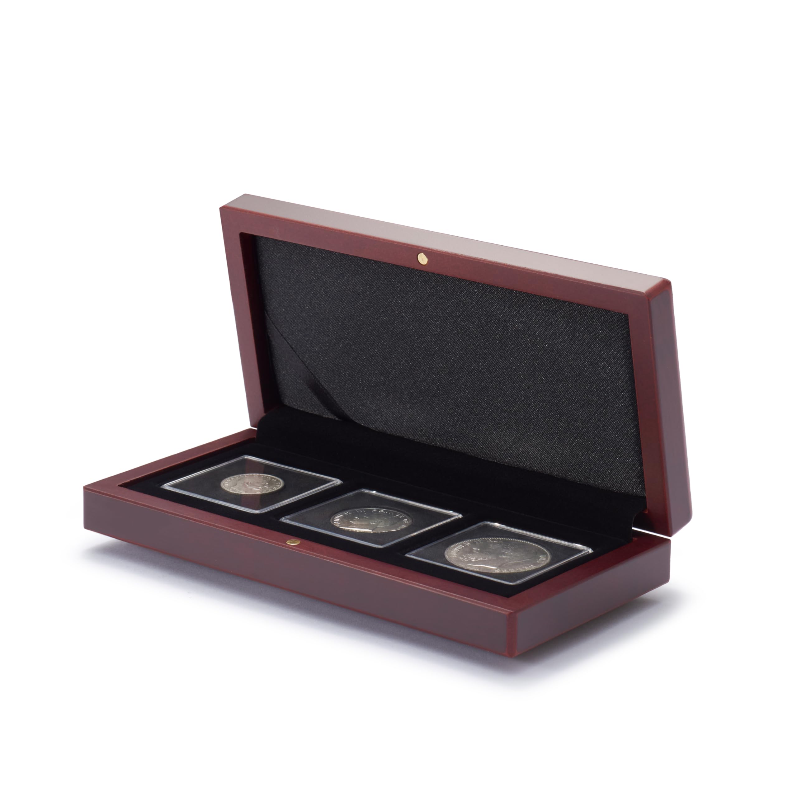 Leuchtturm 339049 Estuche para Monedas Volterra - Compartimento Cuadrado para 3 Monedas de cápsula Quadrum - Color Caoba