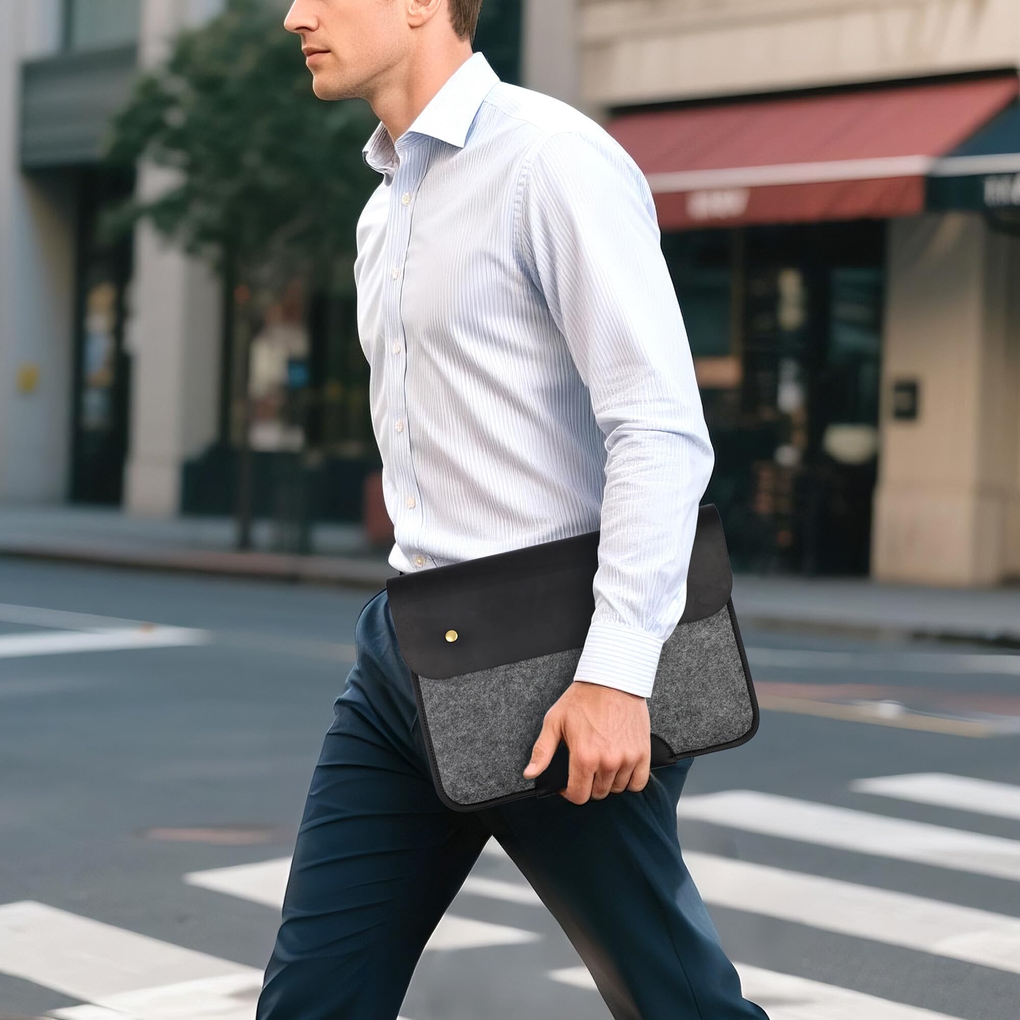 NGGU Premium Felt & Leather Laptop Sleeve - Durable 13-16 Inch Case for MacBook, Tablet & Laptop - Stylish & Protective - Small & Black