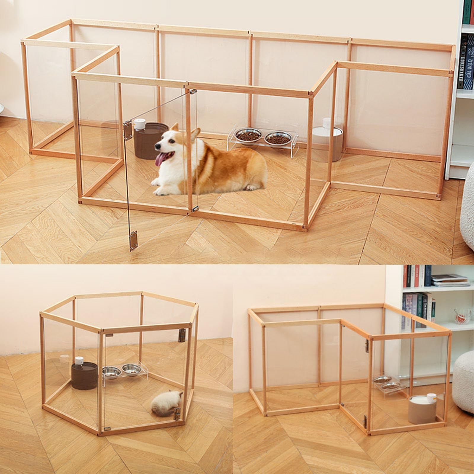 Parque para Perros Transparente, Parque para Perros de plástico acrílico Transparente para Interiores, Parque para Perros de acrílico, para Cachorros, Gatos, Conejos(Big Door,12 Pieces)