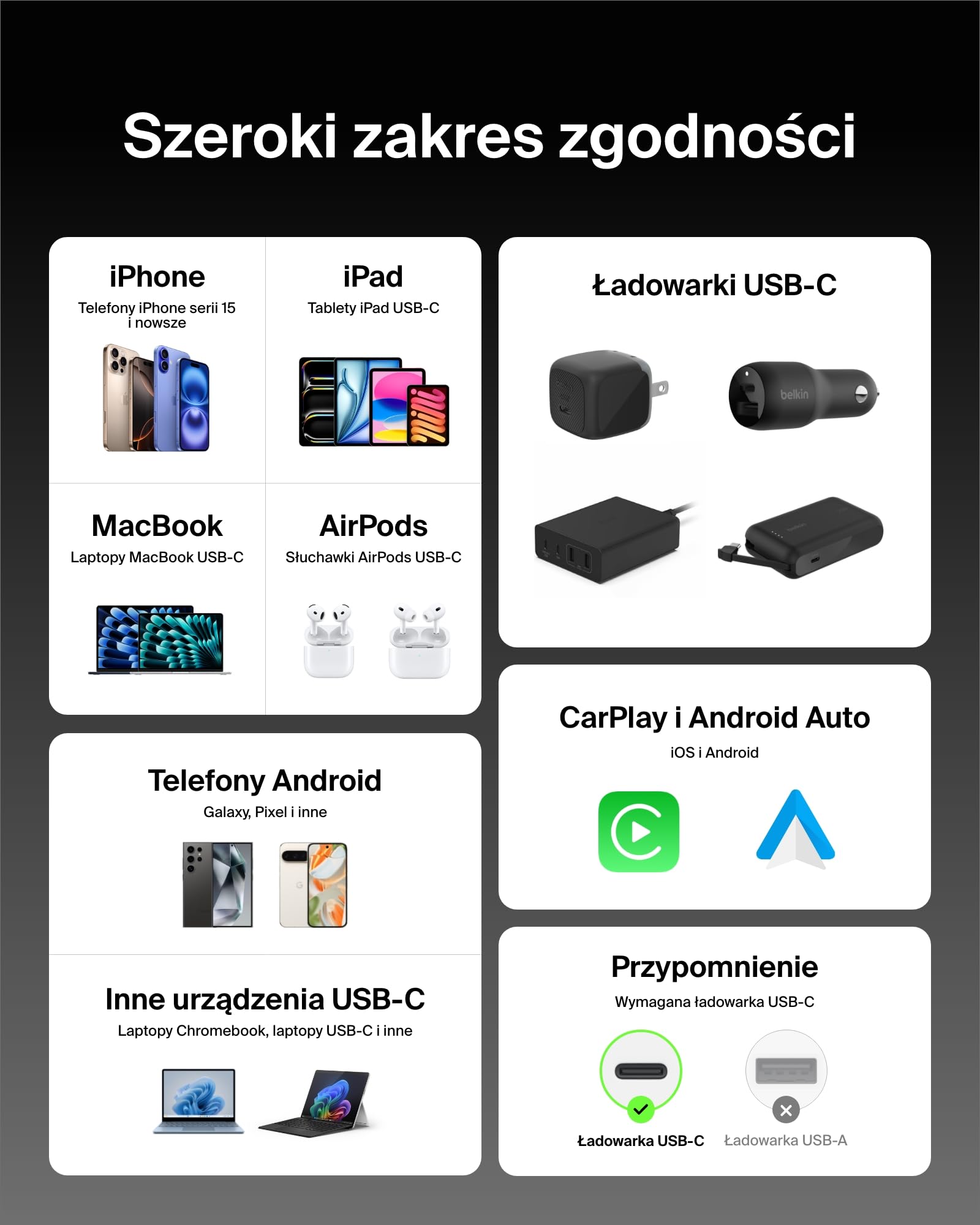 Belkin 2 szt. Kabel w oplocie USB-C na USB-C 60 W o długości 1,5M, – miękki Kabel typu C do szybkiego ładowania urządzeń iPhone serii 17 i 16, Galaxy S25, Pixel 10, iPad Pro i innych – czarny