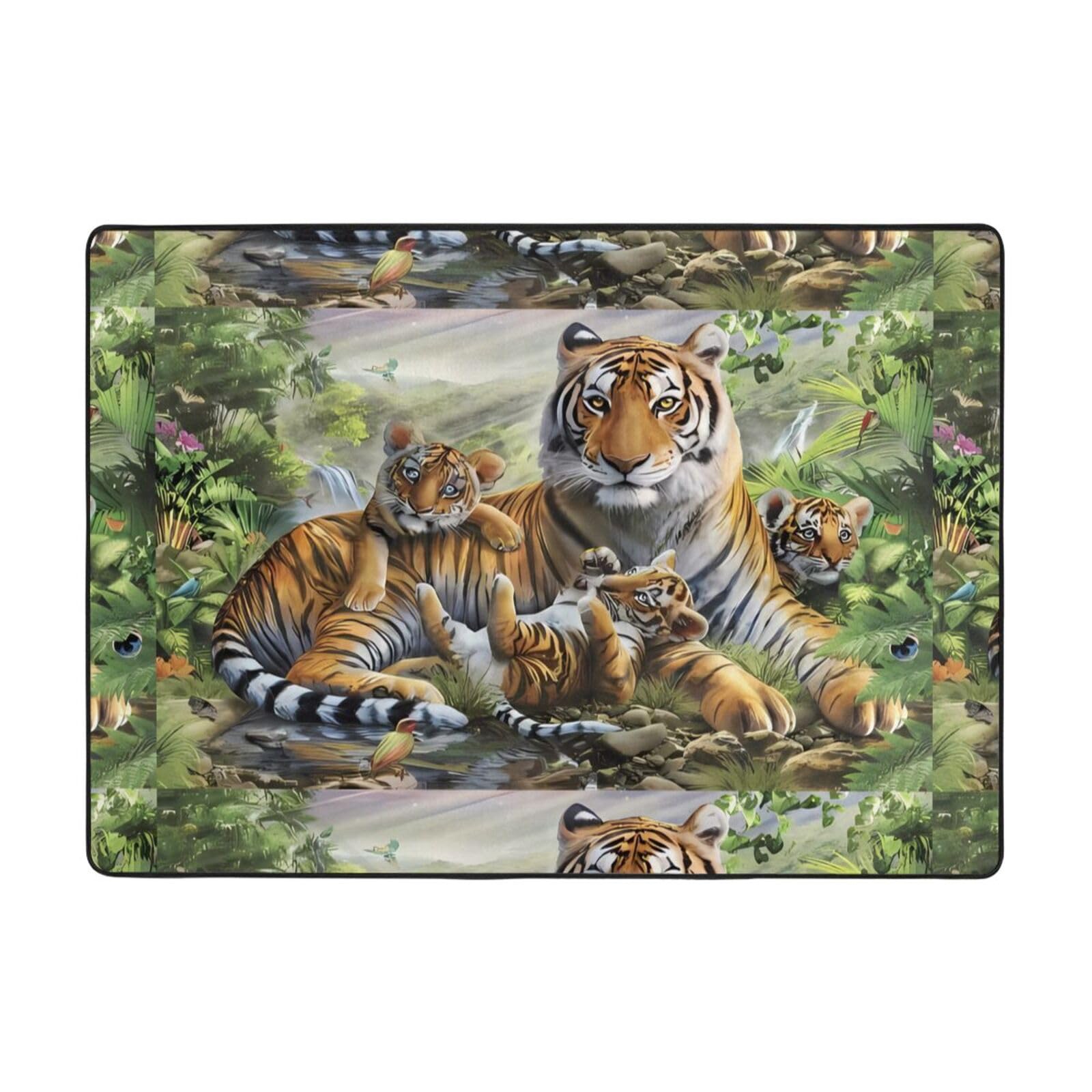 Dżungla Tygrysy Cub Gryzak Antypoślizgowa Chłonna Mata Podłogowa 203 x 148 cm, Do Dekoracji Domu Parapetówka Nowy Dom Prezent