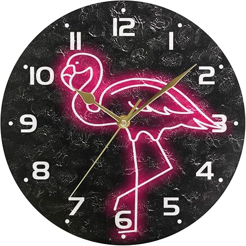 Miniatura 5 de ZZKKO Reloj de pared de flamenco neón analógico silencioso de cuarzo, reloj de escritorio redondo de 9.5 pulgadas, funciona con pilas, fácil de