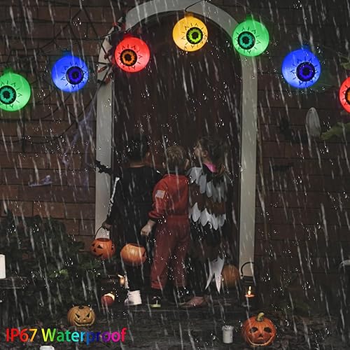 Miniatura 6 de Guirnalda de luces solares de globos oculares para decoración de Halloween, 8 modos de luces solares de Halloween con 30 luces LED aterradoras, 21