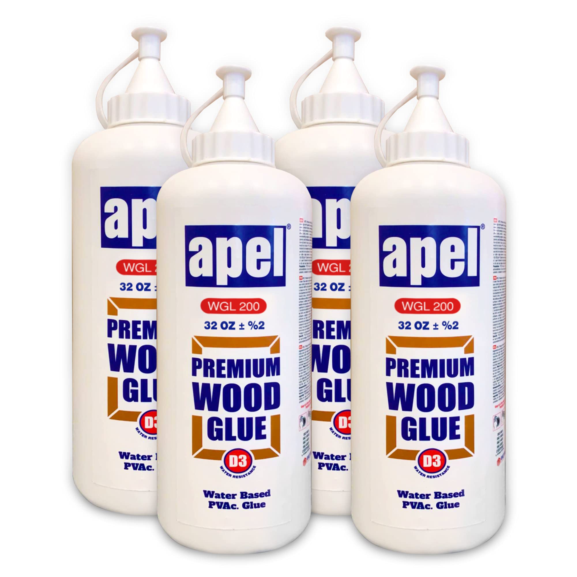 Premium Wood Glue 32 oz. Bottle (4 Pack), Water Resistant Clear PVA Glue For Woodworking And Hobbies