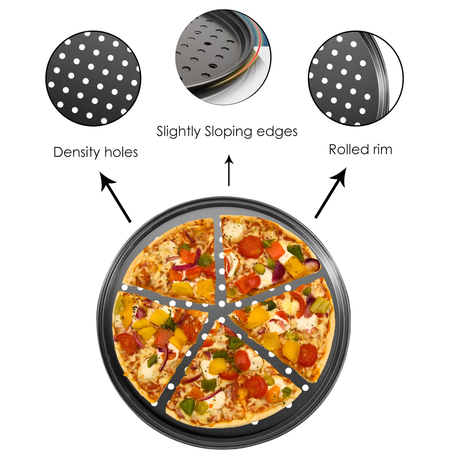 Tissting Pizzablech Gelocht 28cm Runde Perforierte Pizzaform Schwarz Karbonstahl Antihaftbeschichtet Leicht Entformbare Pizza Backblech Kuchenblech für Pizza Pie Flammkuchen