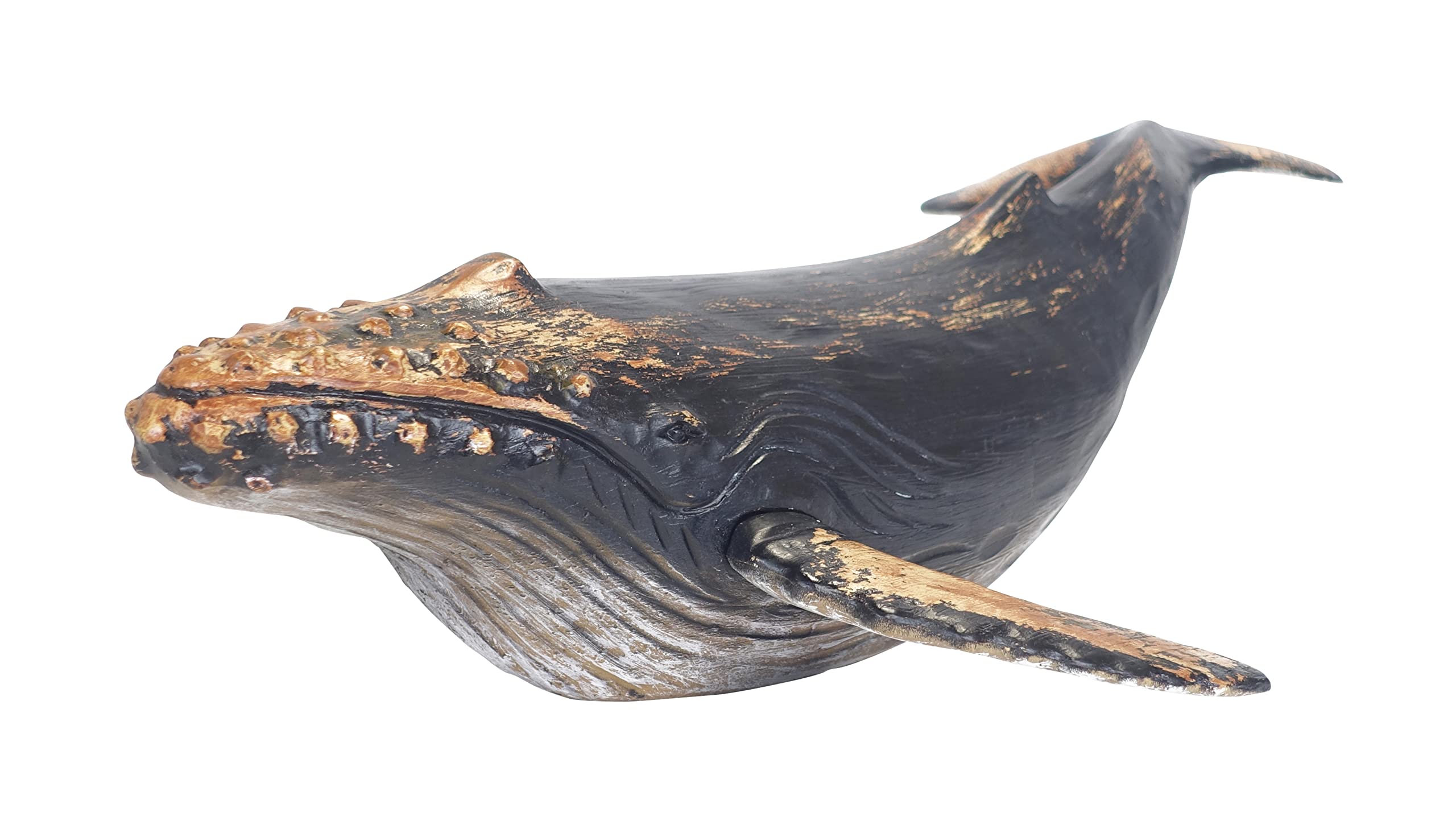 MichaelNoll Wal Walfisch Fisch Dekofigur Statue Skulptur Polyresin Blau Modern - Maritime Deko für Wohnung in Holz-Optik - Dekoration für Wohnzimmer, Schlafzimmer oder Badezimmer - 60x14,25x38,25 cm