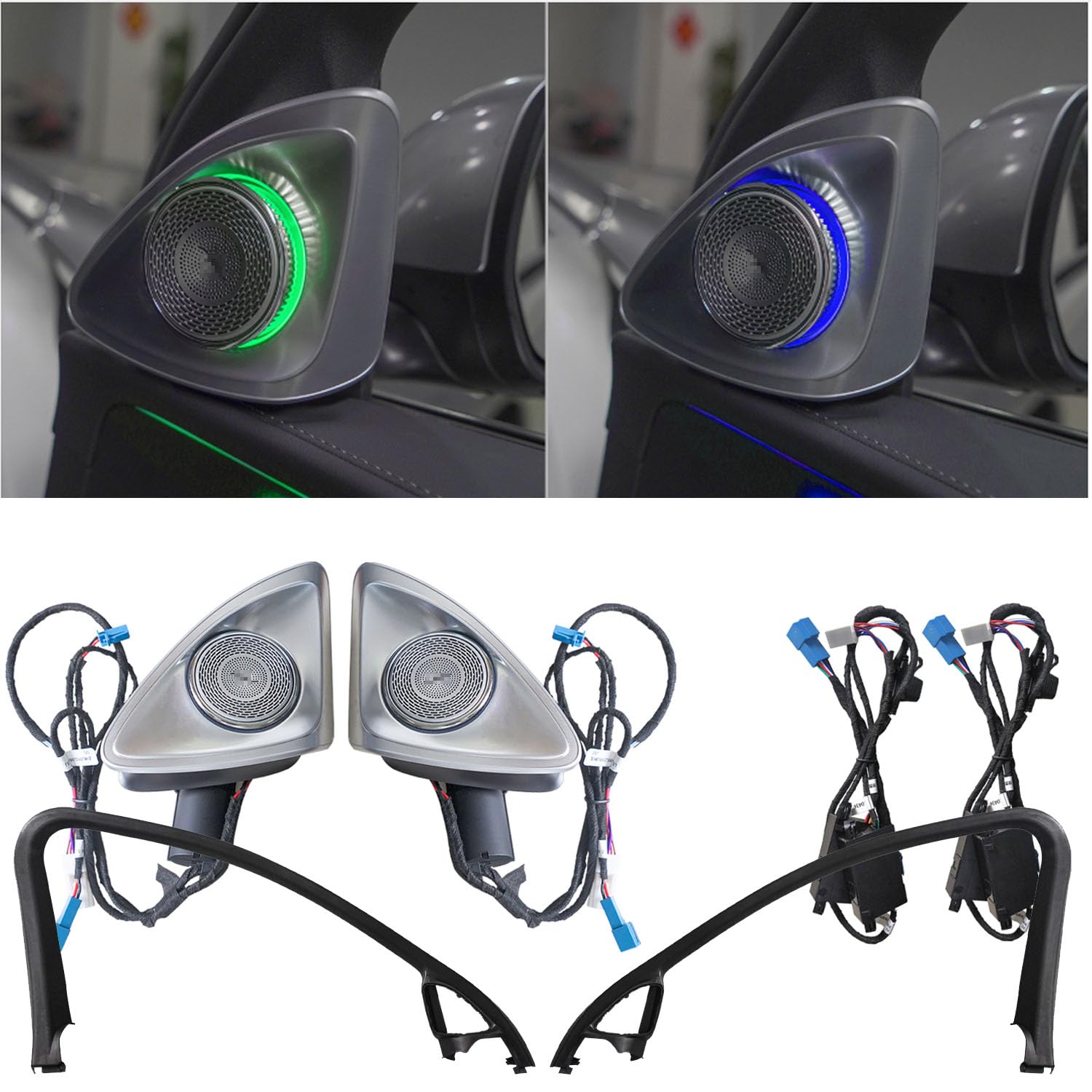 LQYTQQ 2pcs Set Car Audio Tweeters with LED Ambient Lighting Kit 64 Colors 4D Rotating Tweeter Speaker with A Pillar Replacement for C Class W206 S206 C200 C260 C300 C400 2022 up Year.