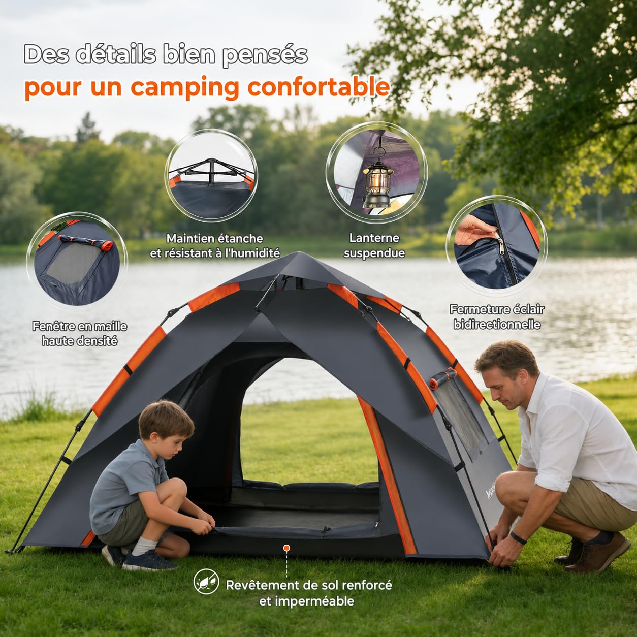 Tente Pop-Up Automatique 2 Places – Déploiement 2 Secondes, Étanchéité 3000mm, Double Paroi 4 Saisons, Anti-UV UPF 50+, 2 Portes & 2 Fenêtres, Tente de Camping Léger 2.3×2.3×1.35m