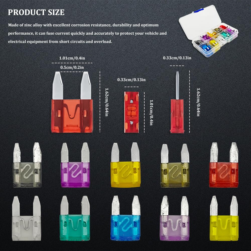 HAOBO Kit assortito di 120 fusibili per auto, mini fusibili a basso profilo, assortimento di fusibili a lama con estrattore per fusibili, 2A, 3A, 5A, 7,5A, 10A, 15A, 20A, 25A, 30A, 35A, per auto,