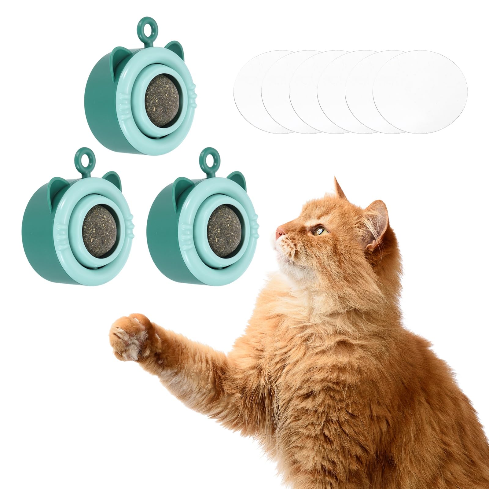 sourcing map Catnip Balls Cat Teeth Cleaning Chew Ball, Rotatable and Cute, Indoor Cat Energy Playing Supplies (Blue, 3Pcs), Intended for Bedroom/Balcony/Feeding Area