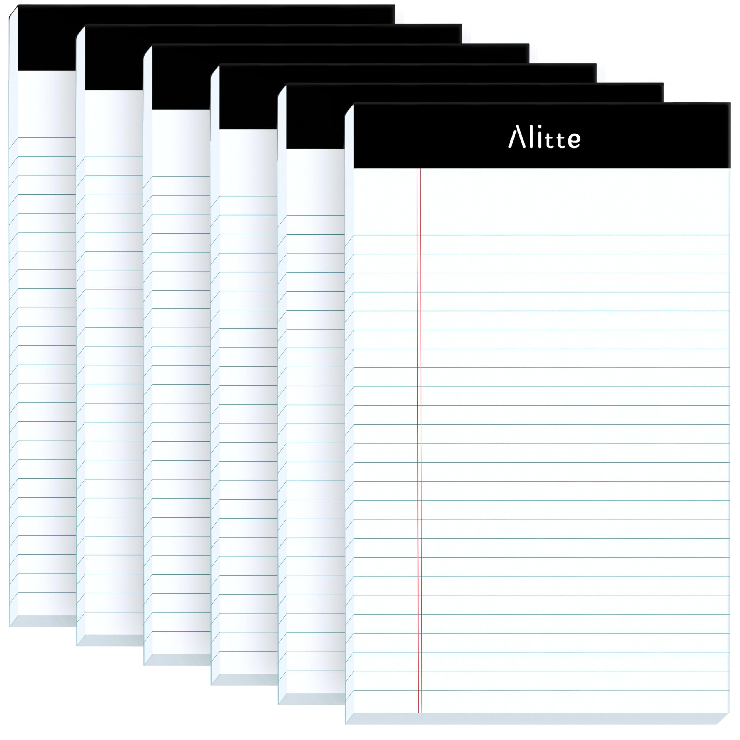 Alitte Legal Notepads 5x8, Pack of 6 - Perforated Narrow Ruled Writing Pad - Premium Thick Paper, No Ink Bleeding - Blank Legal Pads For Home, Office, School, Business - 50 Sheets Per Notebook