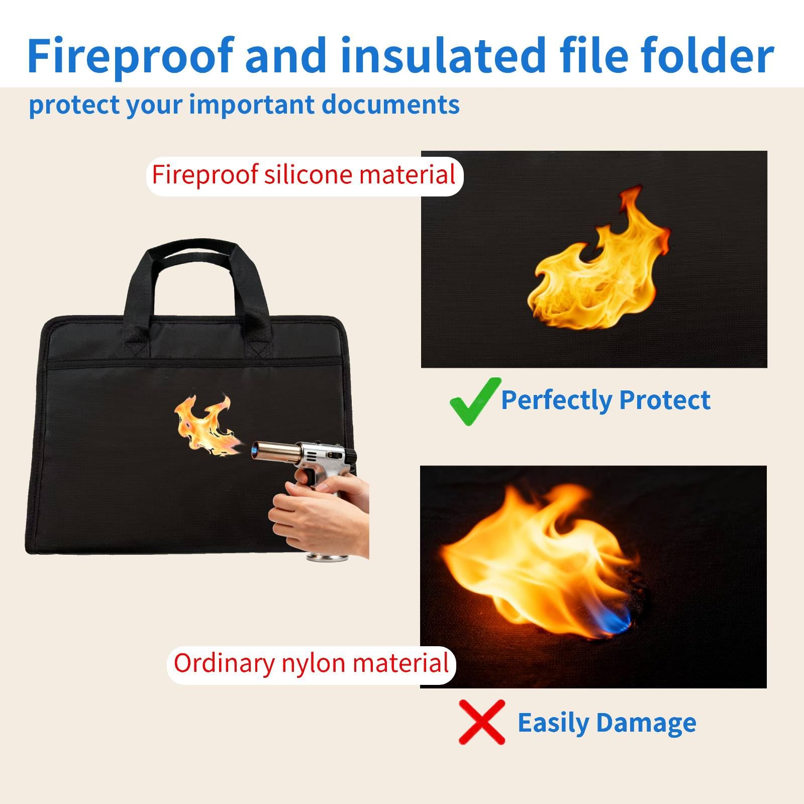 Pomodee Fireproof File Organiser Important Document Organiser Storage,Portable Expending File Folders with Zipper & Handle,Fire Safe Bag 13-Pockets for A4 Document,Black - Image 3
