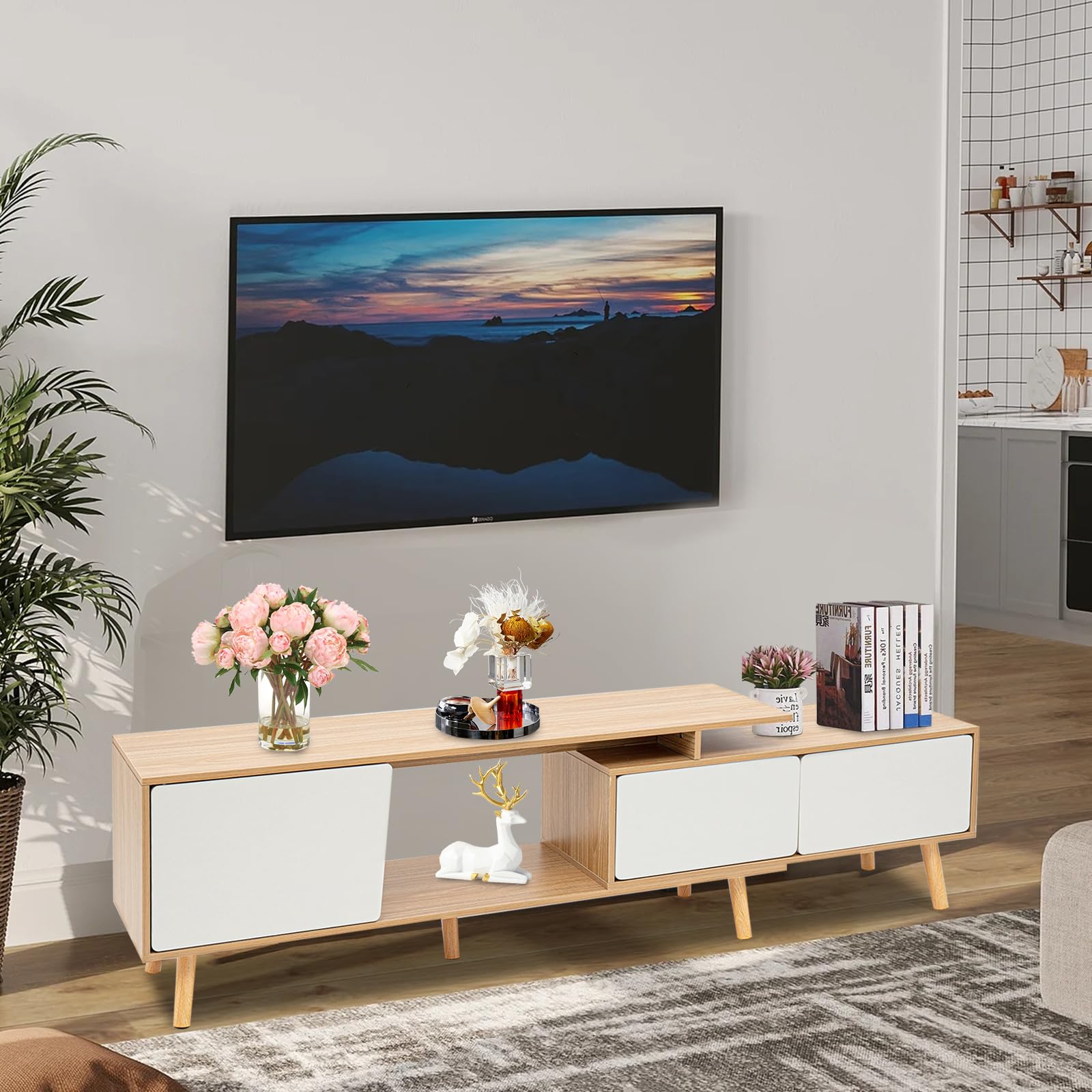 Amazon.com: BANLICALI TV Stand, 3 Compartments Modern