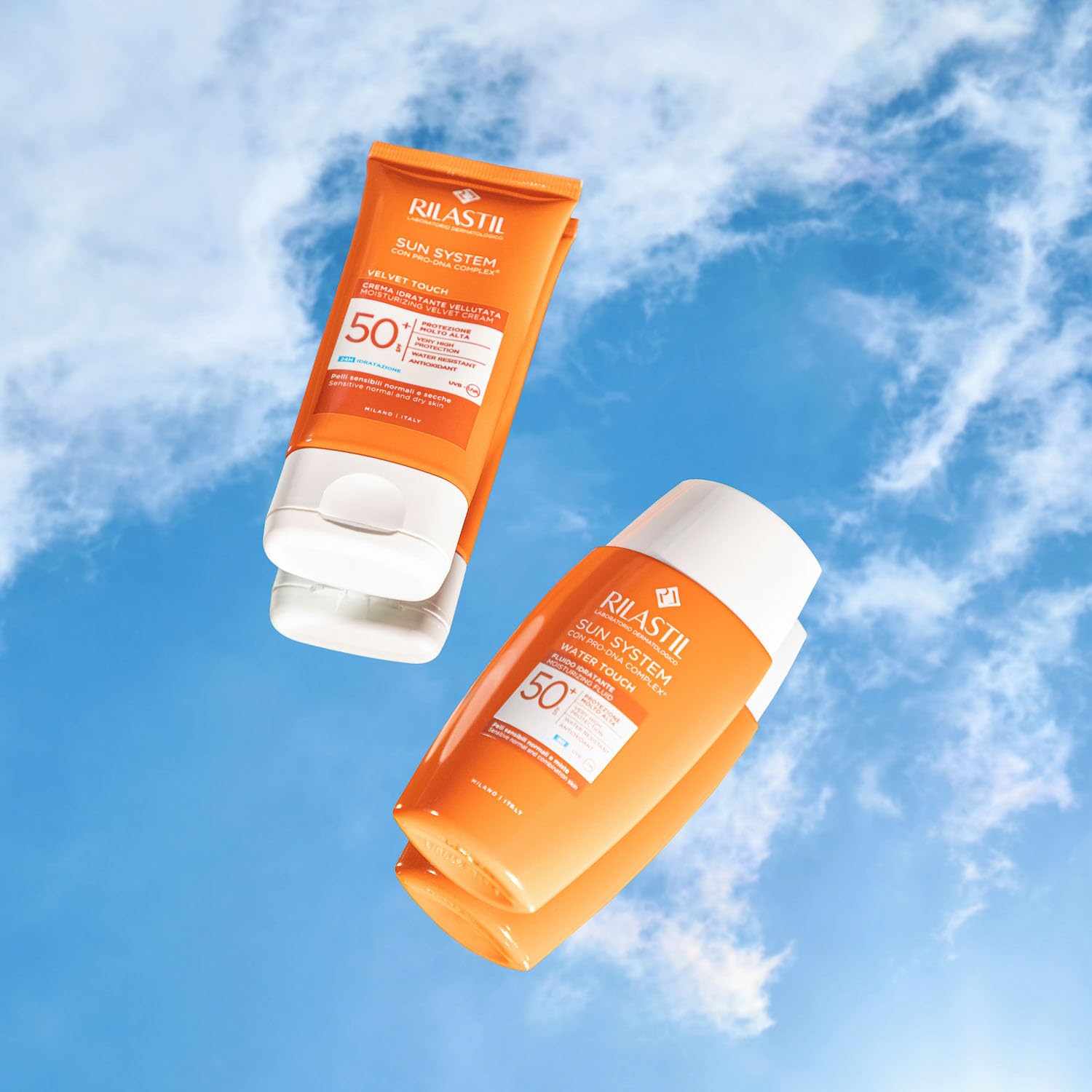 Rilastil Sun System Crema Velluta Idratante Viso, Texture Extra Soffice a Rapido Assorbimento, Pelli Sensibili, Resistente all'Acqua SPF 50+, Confezione da 50ml