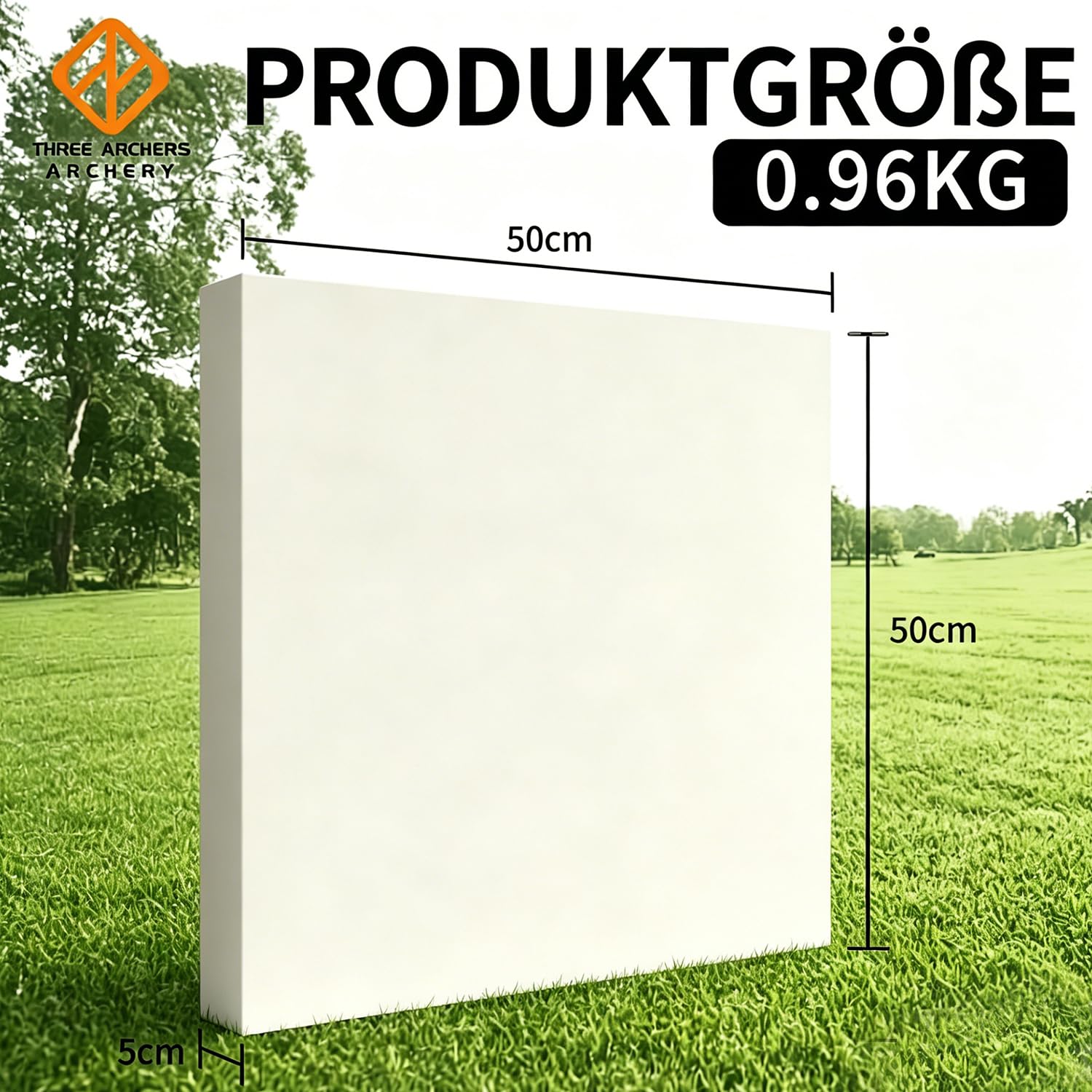 THREE ARCHERS Zielscheibe Bogenschießen 50x50cm Zielscheibenset Leichte und Langlebige Hochdichte Schaumscheibe mit 5 Auflagen und 4 Scheibennägeln für Bogensport Ziel