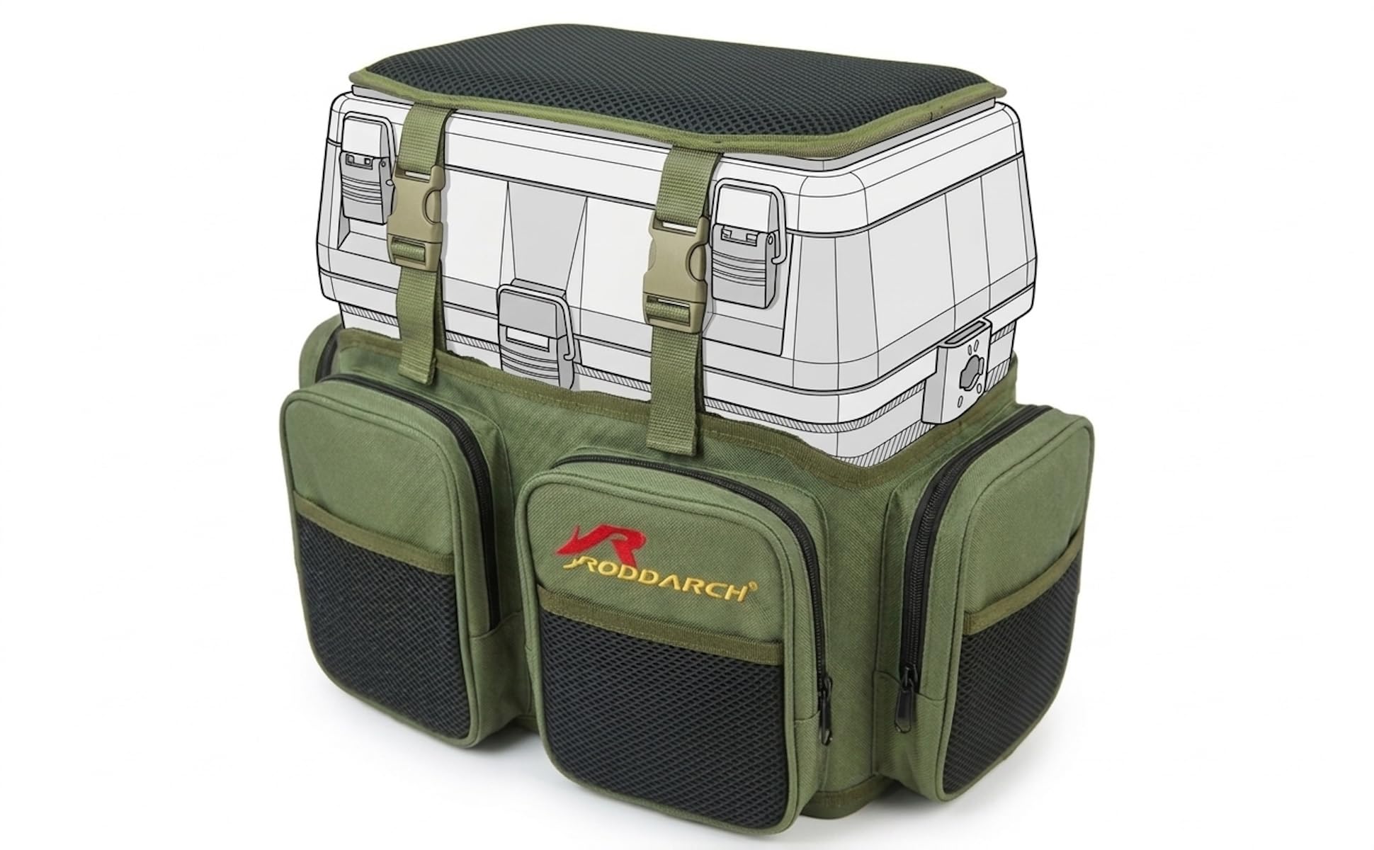 Roddarch Fishing Seat Box Rucksack Converter: Tactical 600D Ripstop Backpack Harness for Roving & Sea Seat Boxes