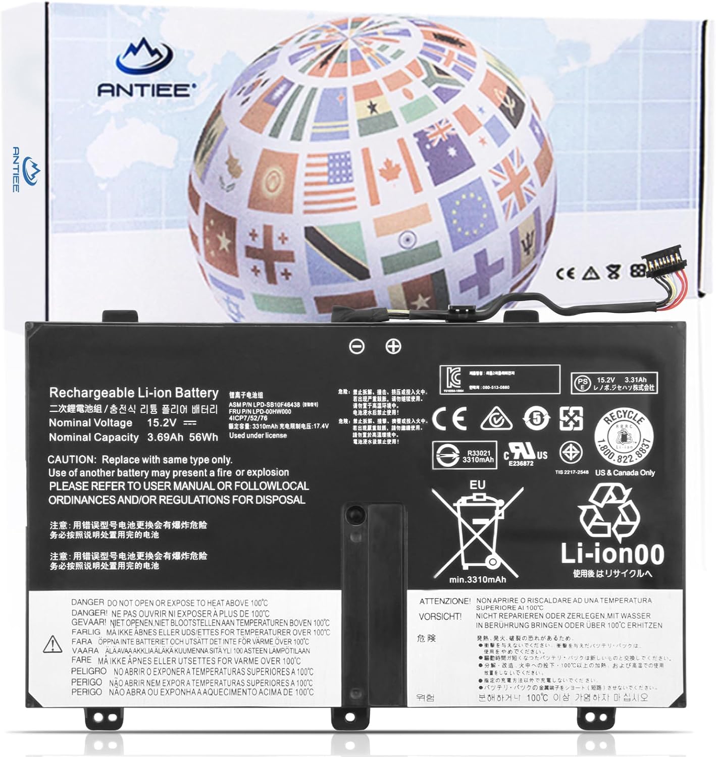 ANTIEE 00HW001 00HW000 Laptop Battery for ThinkPad Yoga 14 S3 Yoga 14 Convertible 14-Inch Ultrabook Series Type 20DM 20DN 20DM003TGE 20DM003S++ SB10F46438 SB10F46439 4ICP7/52/76 4ICP7/52/76 4ICICP7/51