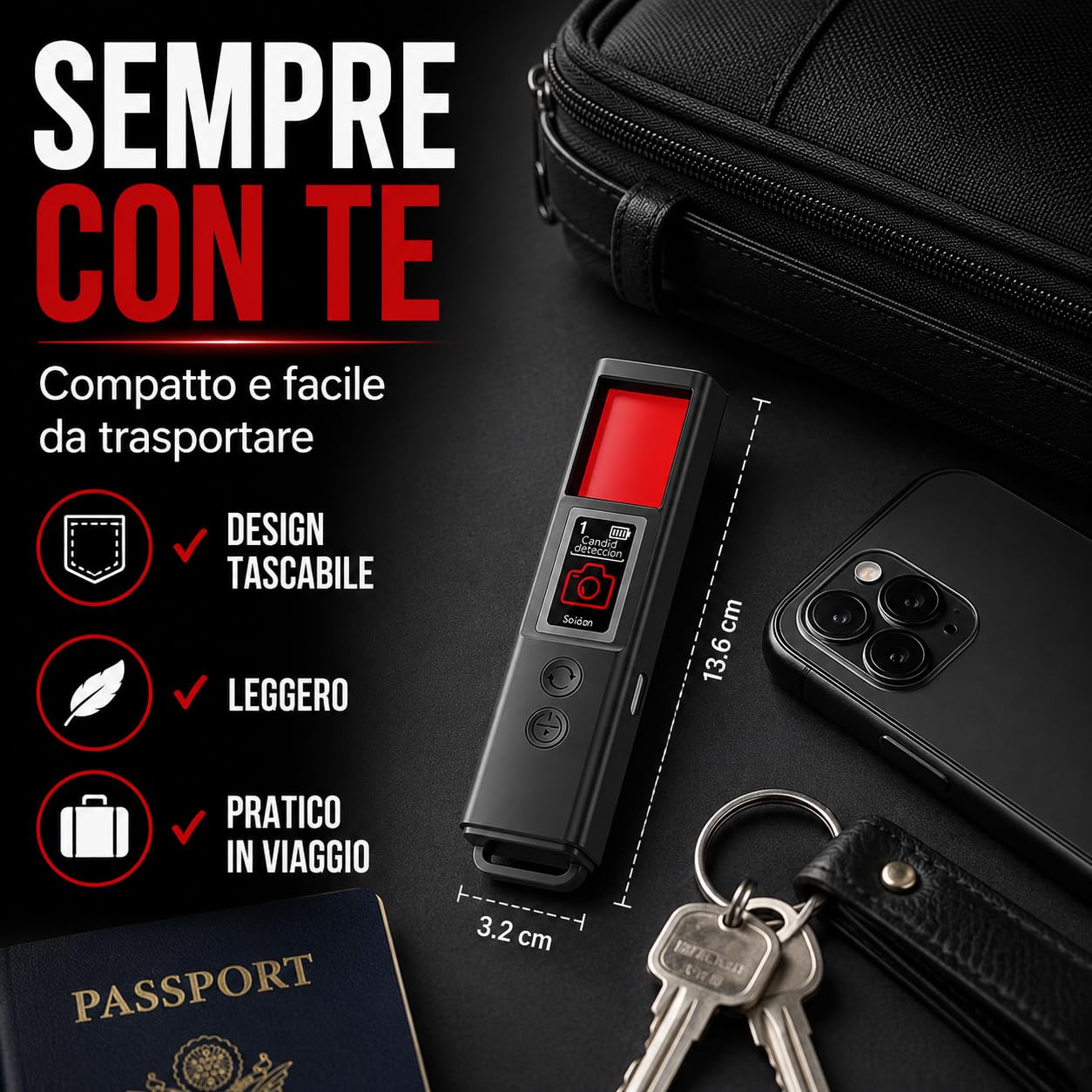 Rilevatore Multifunzione Professionale Anti Spia – Scanner per Telecamere Nascoste, Microspie, GPS e Segnali RF – Rilevamento WiFi, Bluetooth, GSM, 4G/5G con Sensore Magnetico (X30)