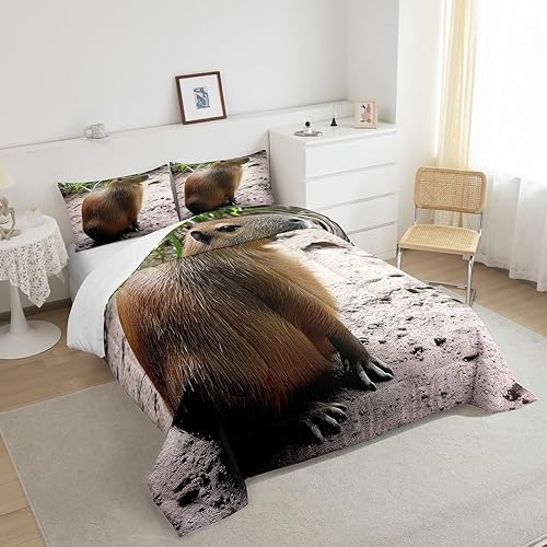 Miniatura 10 de Capybara - Juego de ropa de cama tamaño individual, juego de edredón 3D Capybara para niños amantes de Capybara, lindo y divertido juego de edredón