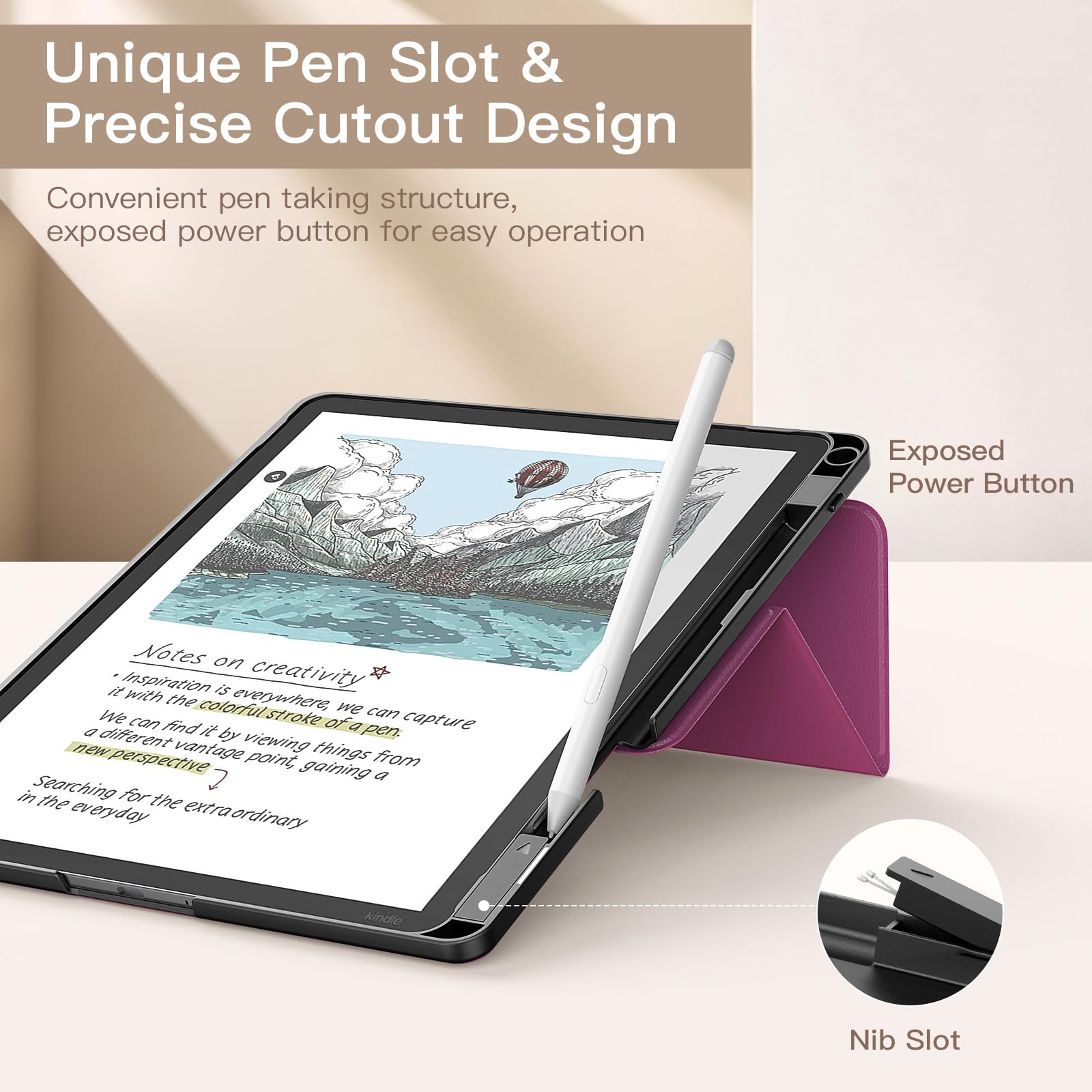 MoKo Custodia Supporto per Kindle Scribe 11"(3a Gen 2025) e Kindle Scribe Colorsoft(1a Gen. 2025) - Copertina a Tre Ante con Spazio per Penne, Auto Sonno/Sveglia, Fico