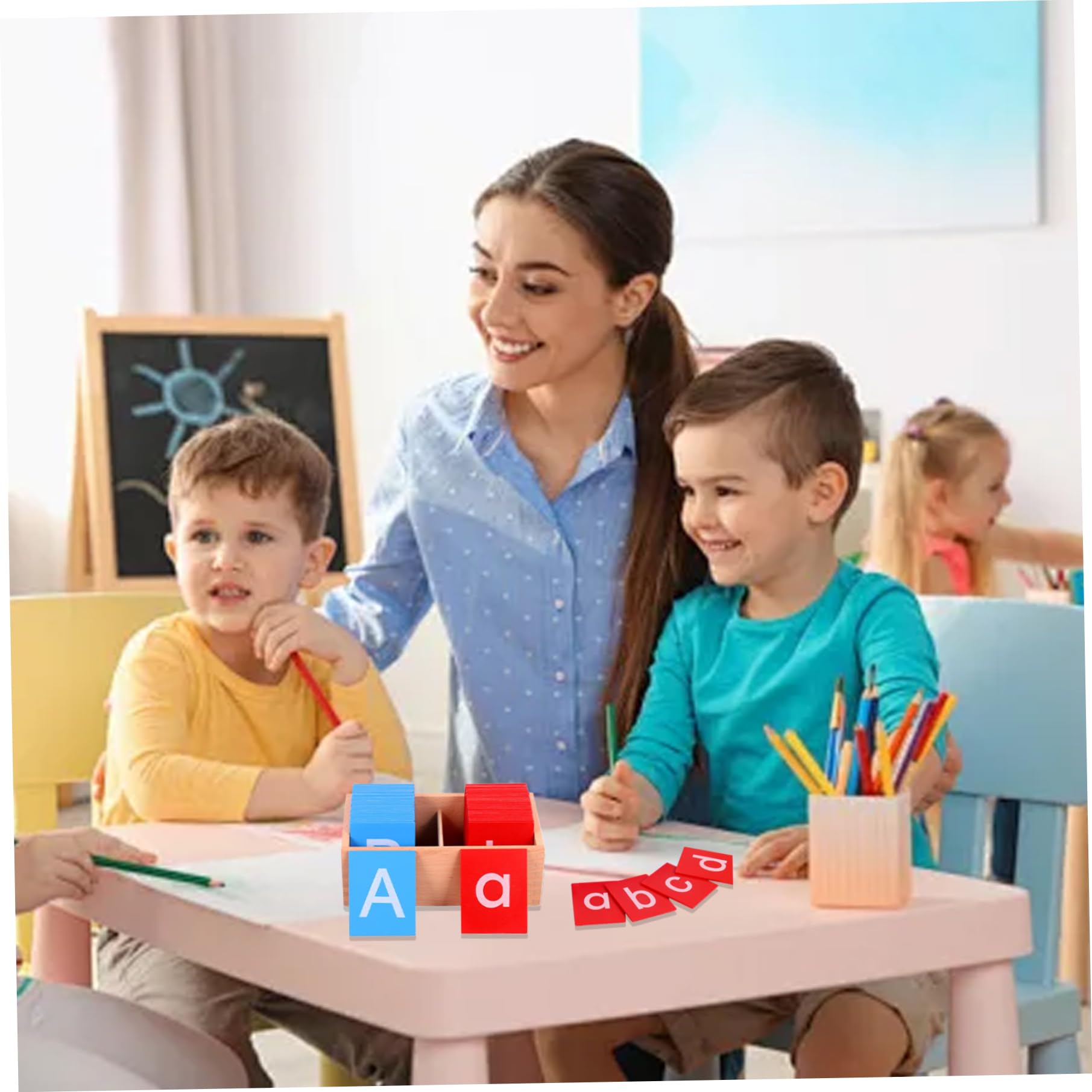 Schede Flash dell'alfabeto, Lettere minuscole e maiuscole in Carta vetrata Montessori in Legno