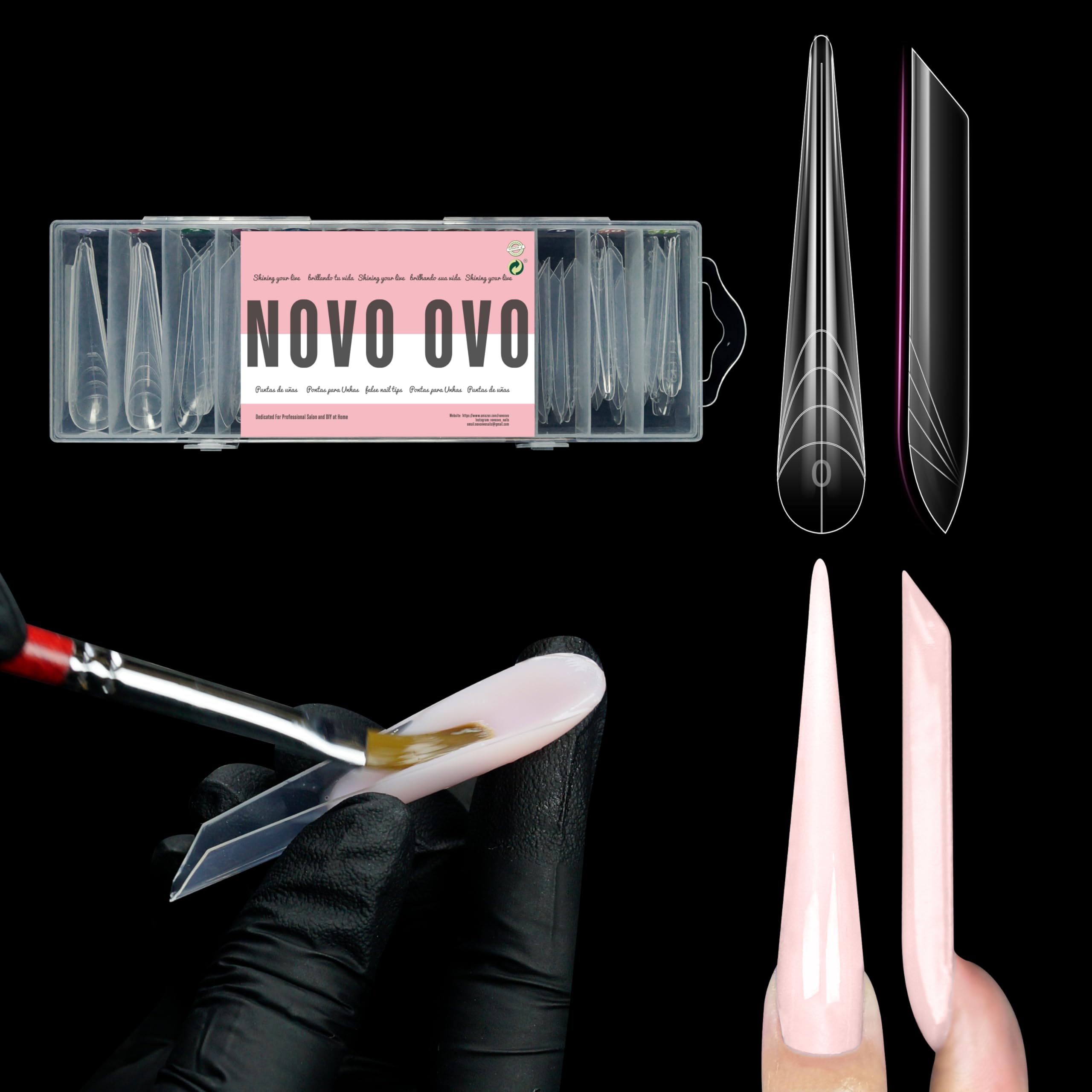 NOVO OVO XXL XXXL Russian Almond/Coffin Nail Dual Forms for PolyGel Extension NOT NAIL TIPS