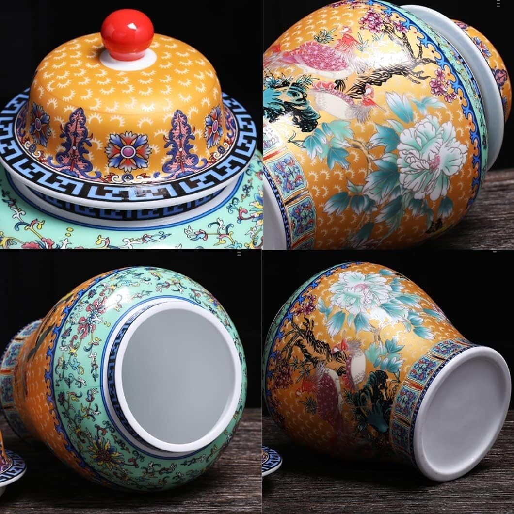 Wazon na imbir, wykwintny ceramiczny wazon na imbir z pokrywką, chiński tradycyjny słoik do przechowywania, dekoracyjne słoiki porcelanowe, słoik świątynny, dekoracyjny ceramiczny wazon (16 * 16 * 23