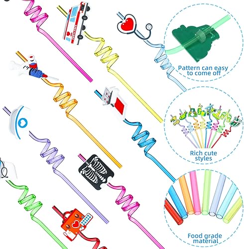 Vista 3 de Eaasty 24 pajitas de plástico reutilizables para enfermeras, para enfermeras, médicos, para matronas, farmacéuticos, para la semana de Huc