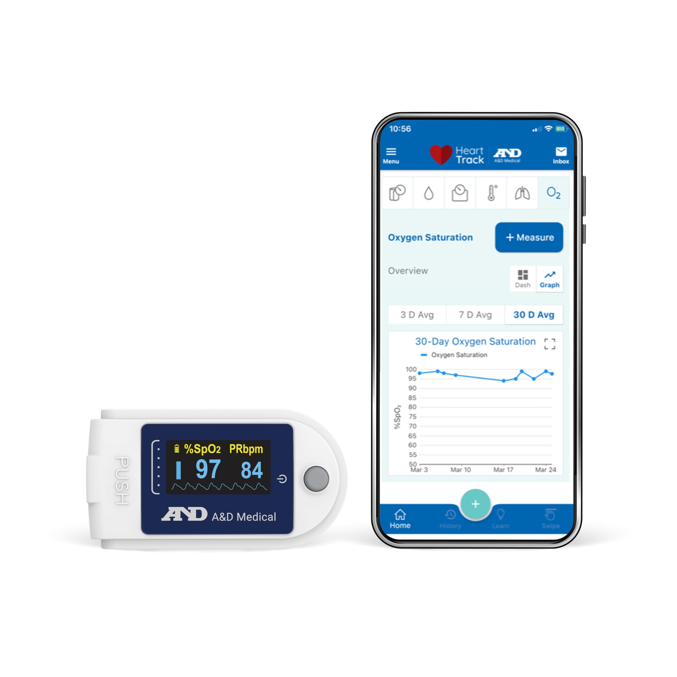 A&D Medical Fingertip Pulse Oximeter Bluetooth UP-200BLE - Pulse Oximeters | Mubboo
