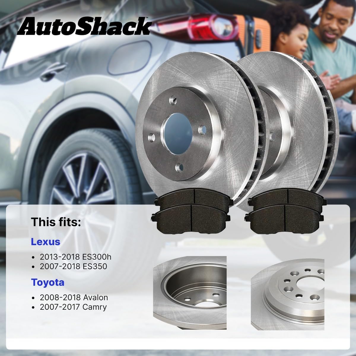 AutoShack Front Vented Brake Rotors + Ceramic Pads 6-PC Brake Kit Replacement for 2007-2017 Toyota Camry 2007-2018 Lexus ES350 2008-2018 Toyota Avalon 2013-2018 Lexus ES300h 11.65" (296 mm)