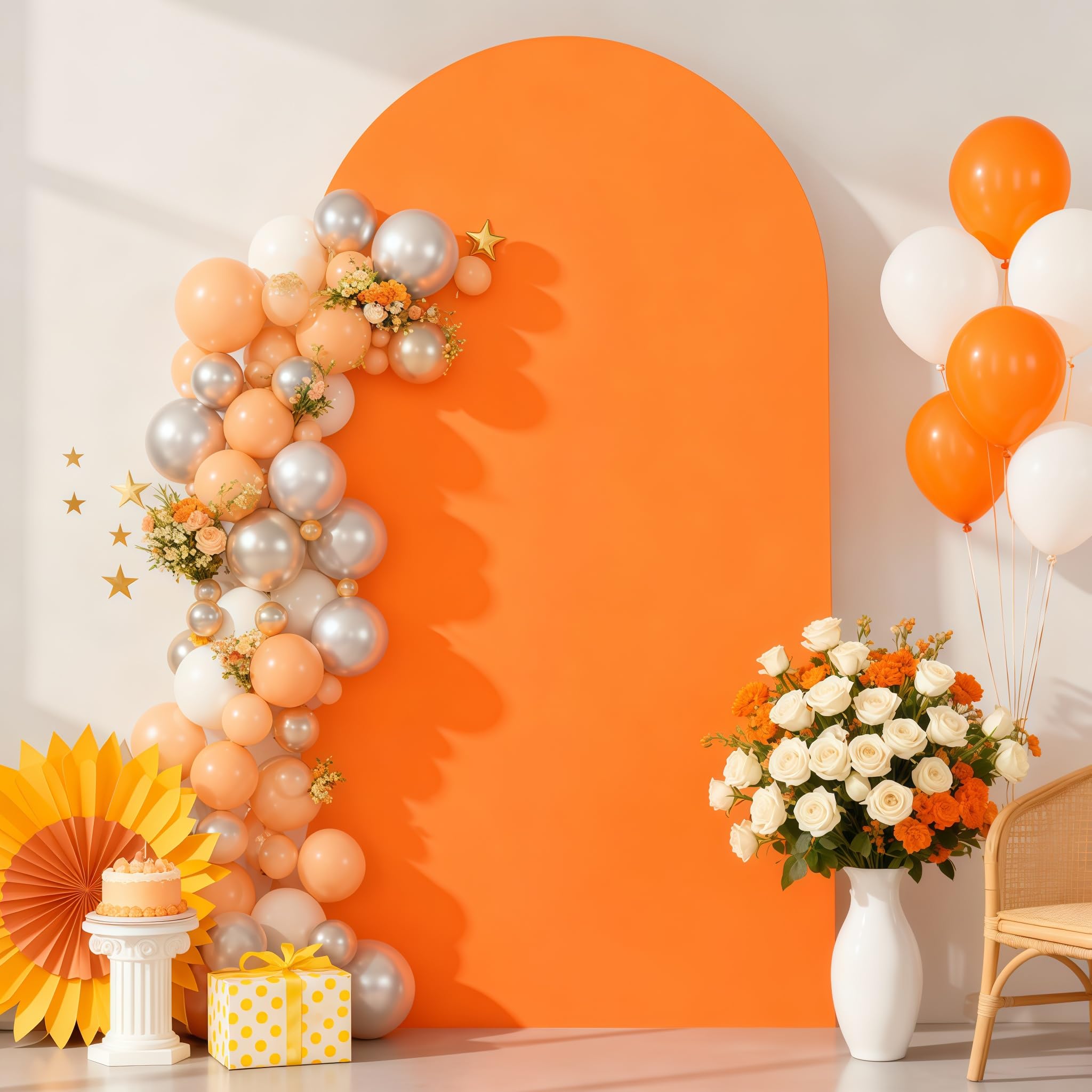 7.2FT Orange Arch Backdrop Cover - Polyester Fitted Wedding Arch Stand Covers Round Top Chiara Arch Backdrop Cover for Birthday Party Banquet Photo